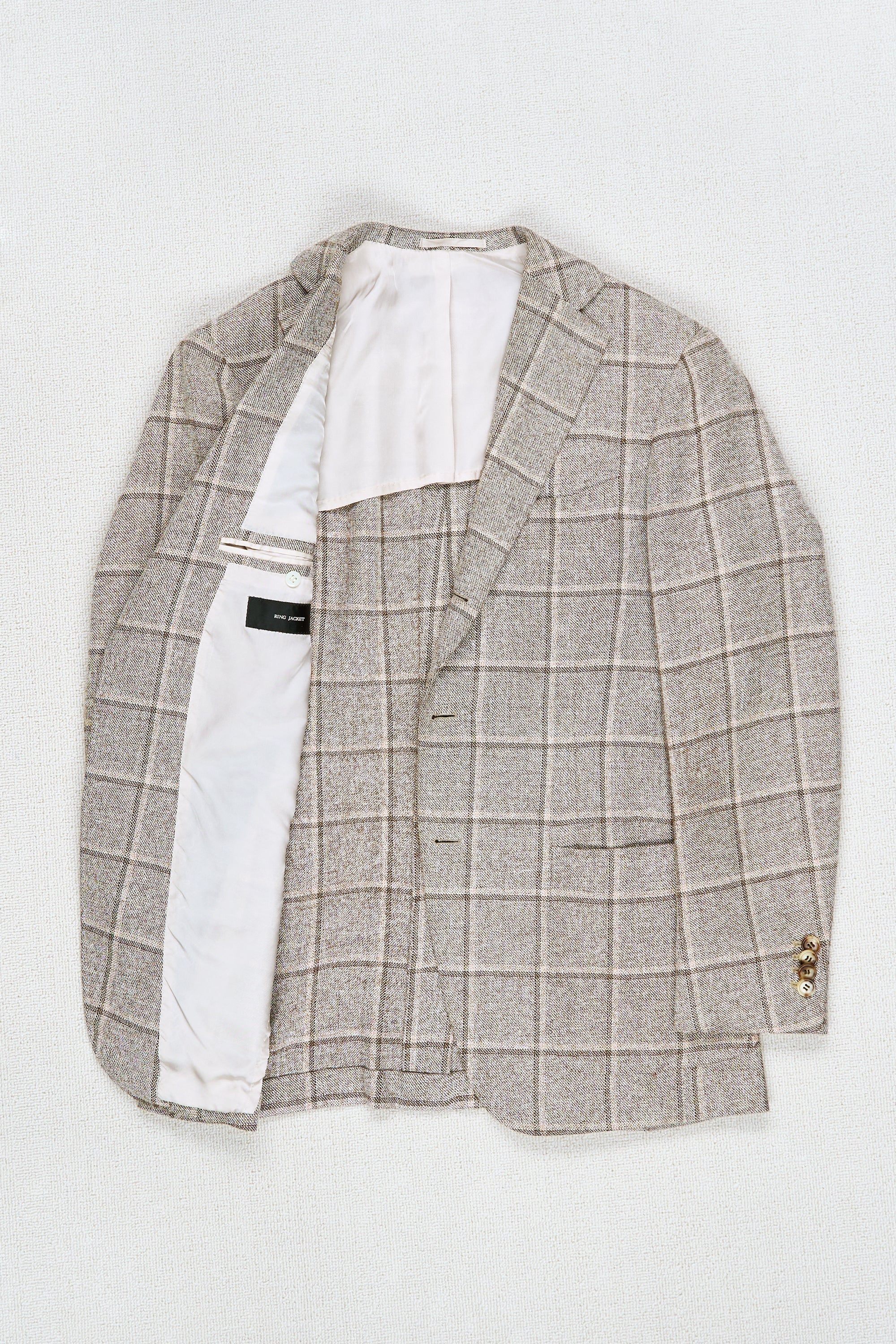 Ring Jacket 184 Light Brown Windowpane Wool/Silk/Linen Sport Coat