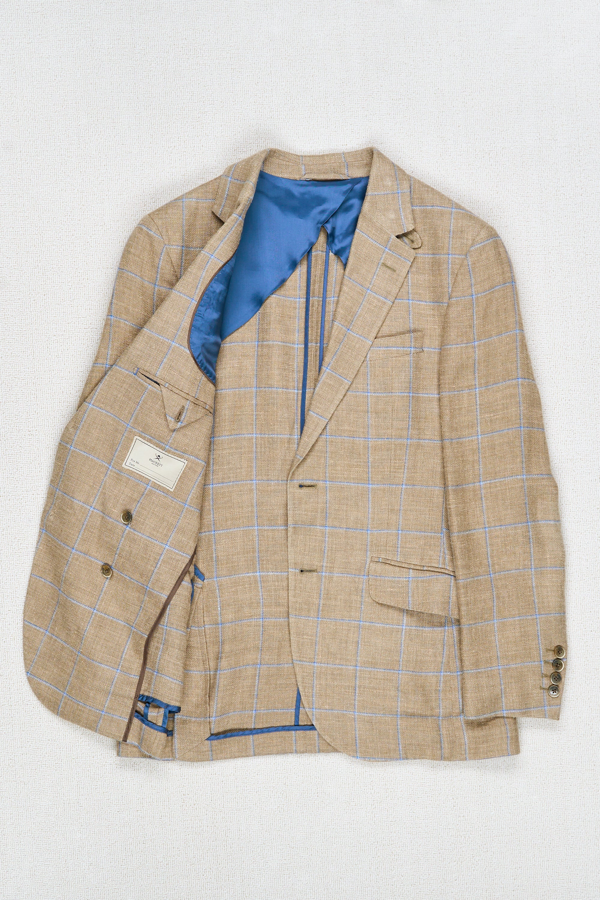 Hackett Beige with Blue Check Silk/Linen Sport Coat