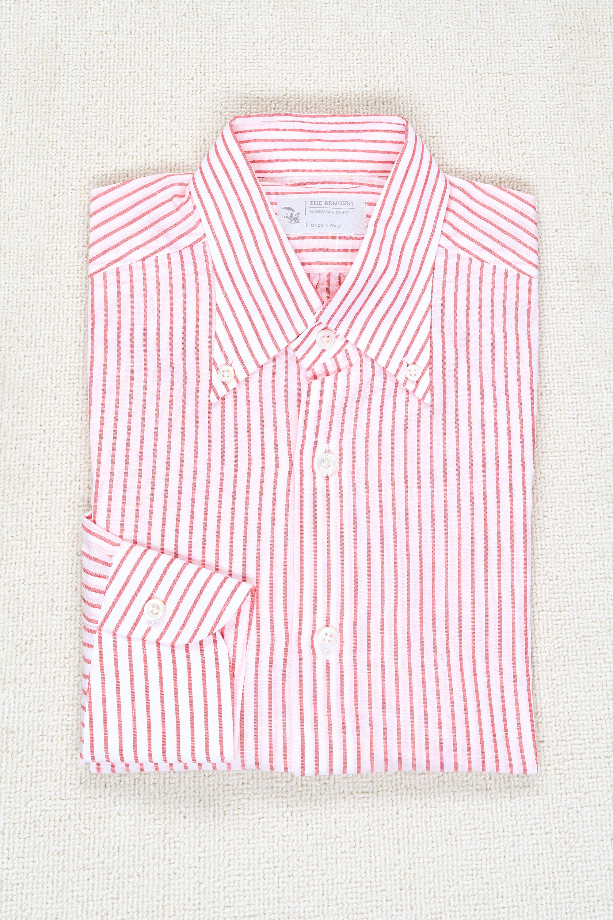 The Armoury White with Red Stripe Cotton Button-down Shirt MTM *sample*