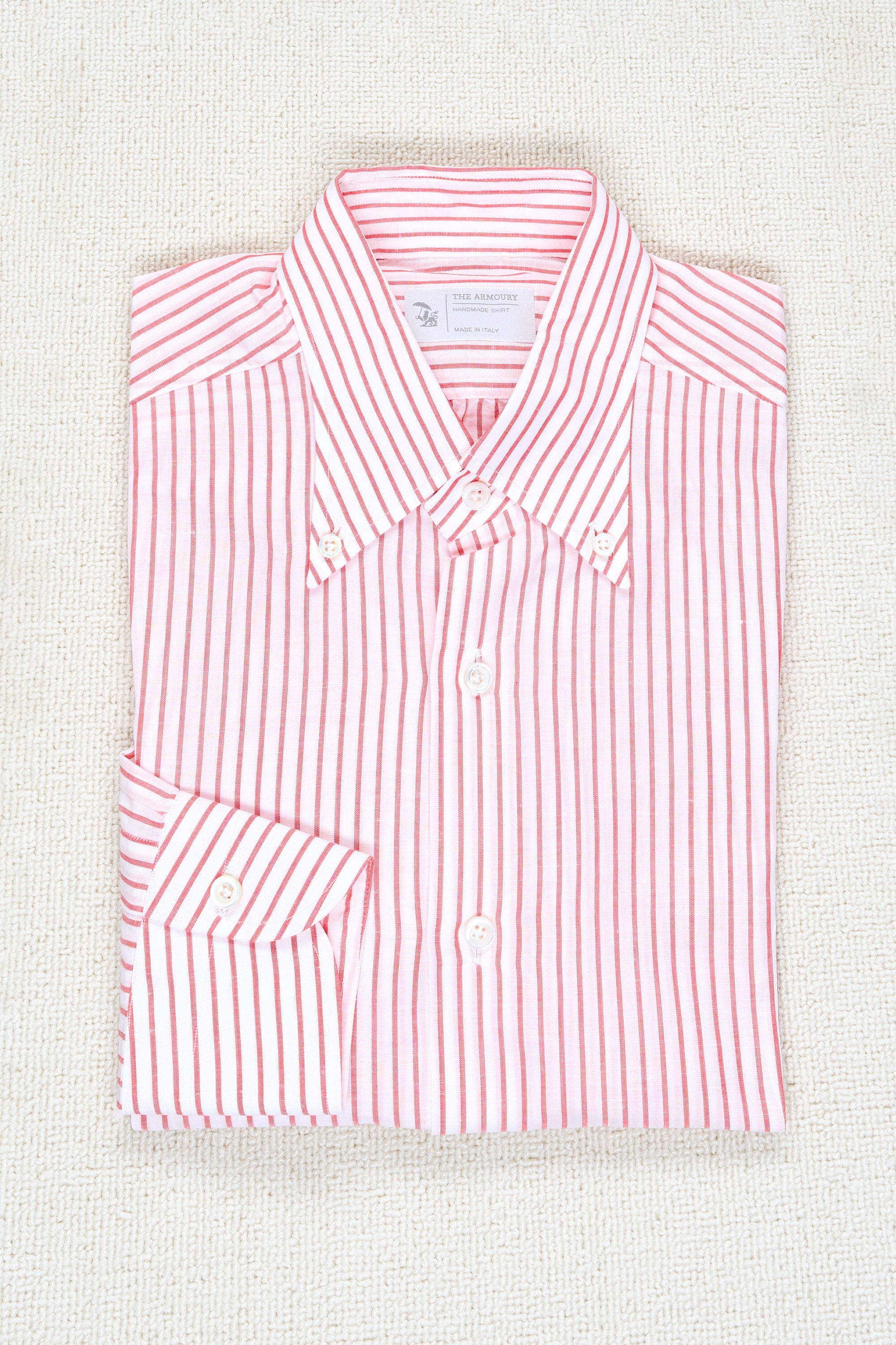 The Armoury White with Red Stripe Cotton Button-down Shirt MTM *sample*