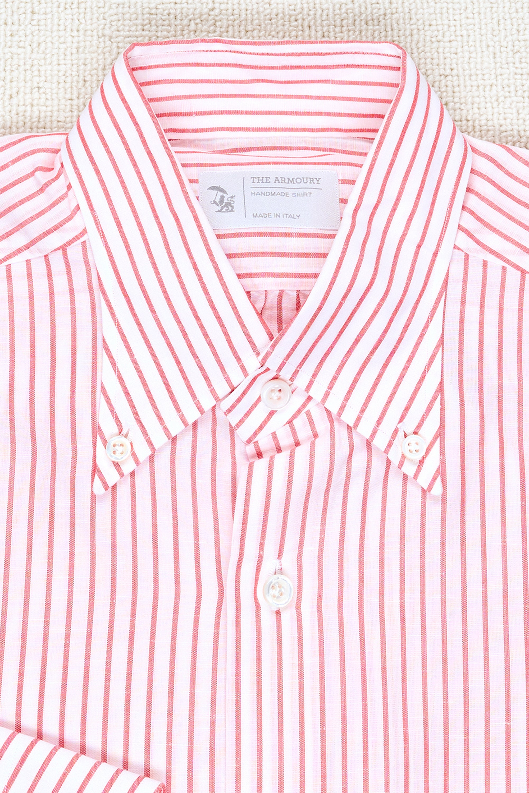 The Armoury White with Red Stripe Cotton Button-down Shirt MTM *sample*