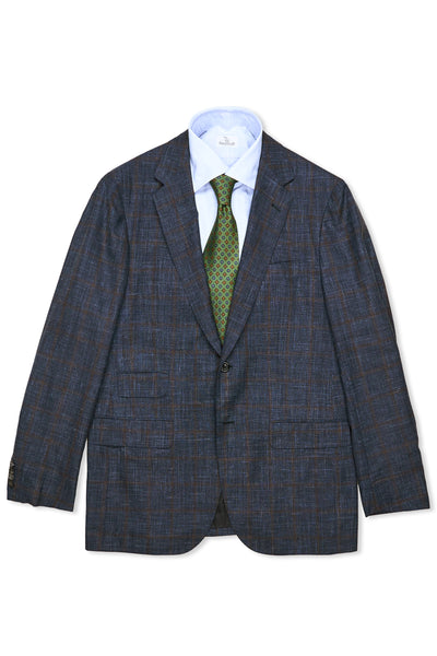 Sartorio Napoli Navy with Brown Check Wool/Silk/Linen Sport