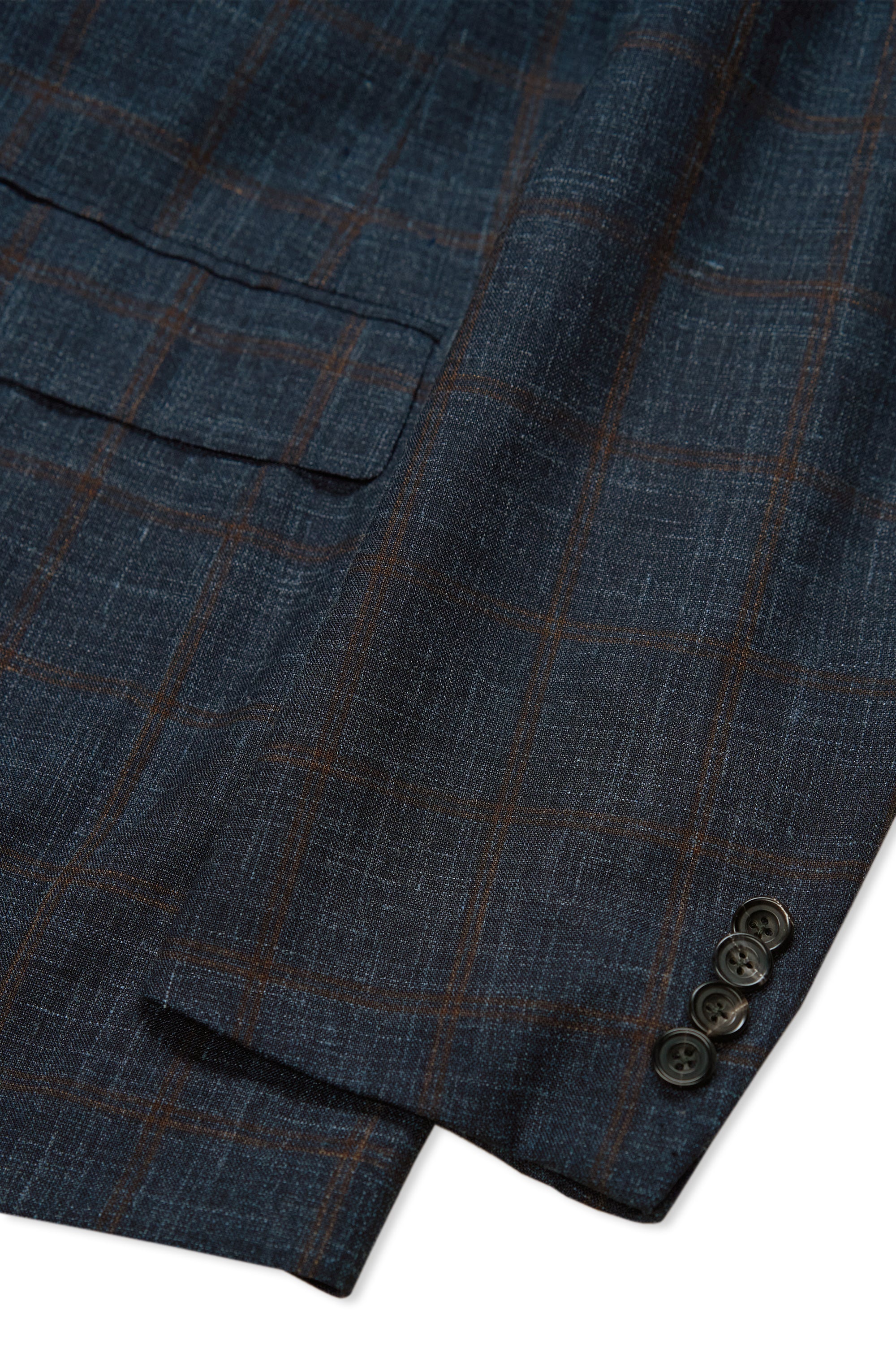 Sartorio Napoli Navy with Brown Check Wool/Silk/Linen Sport Coat