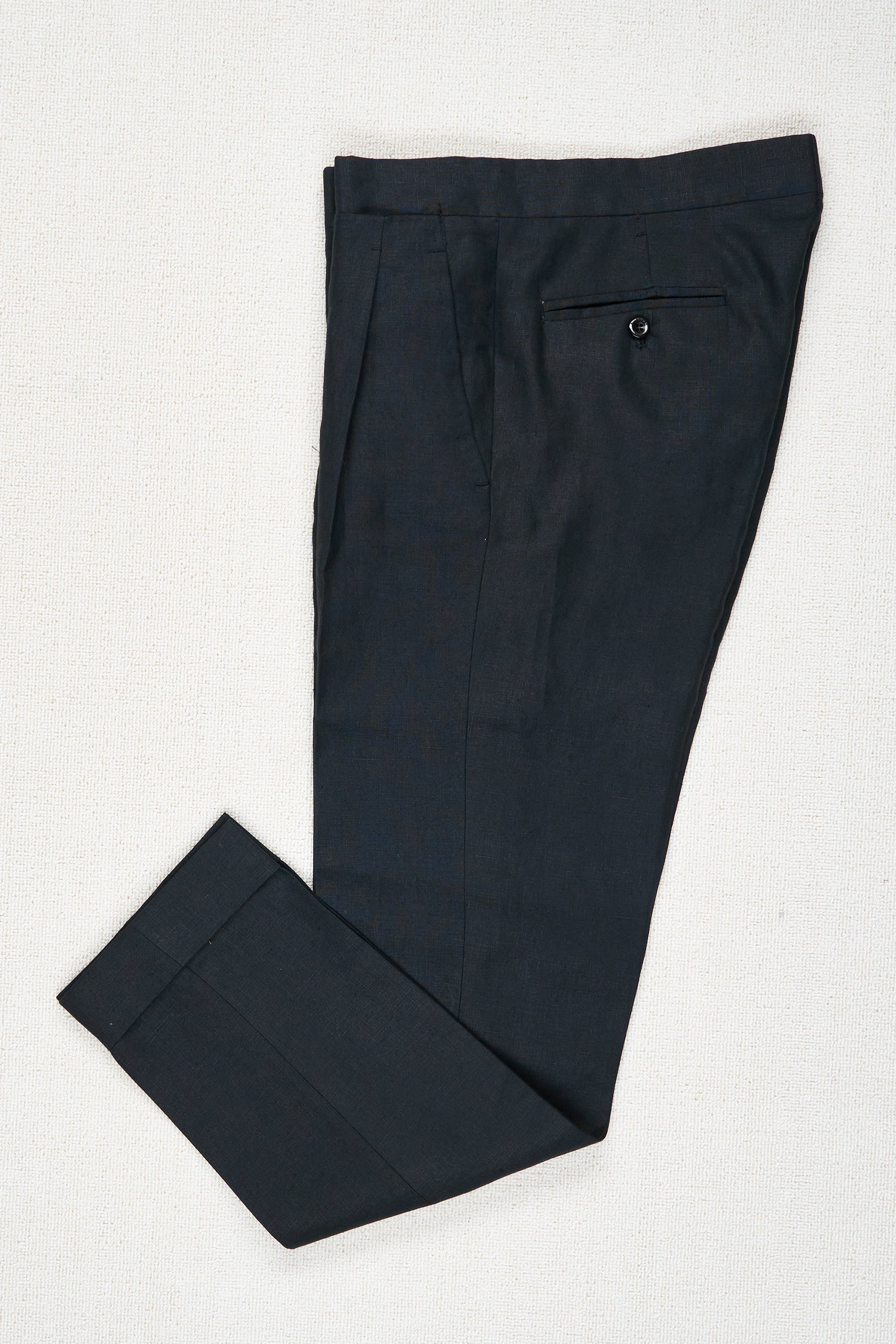 Ambrosi Napoli Black Linen Single-Pleat Trousers Bespoke