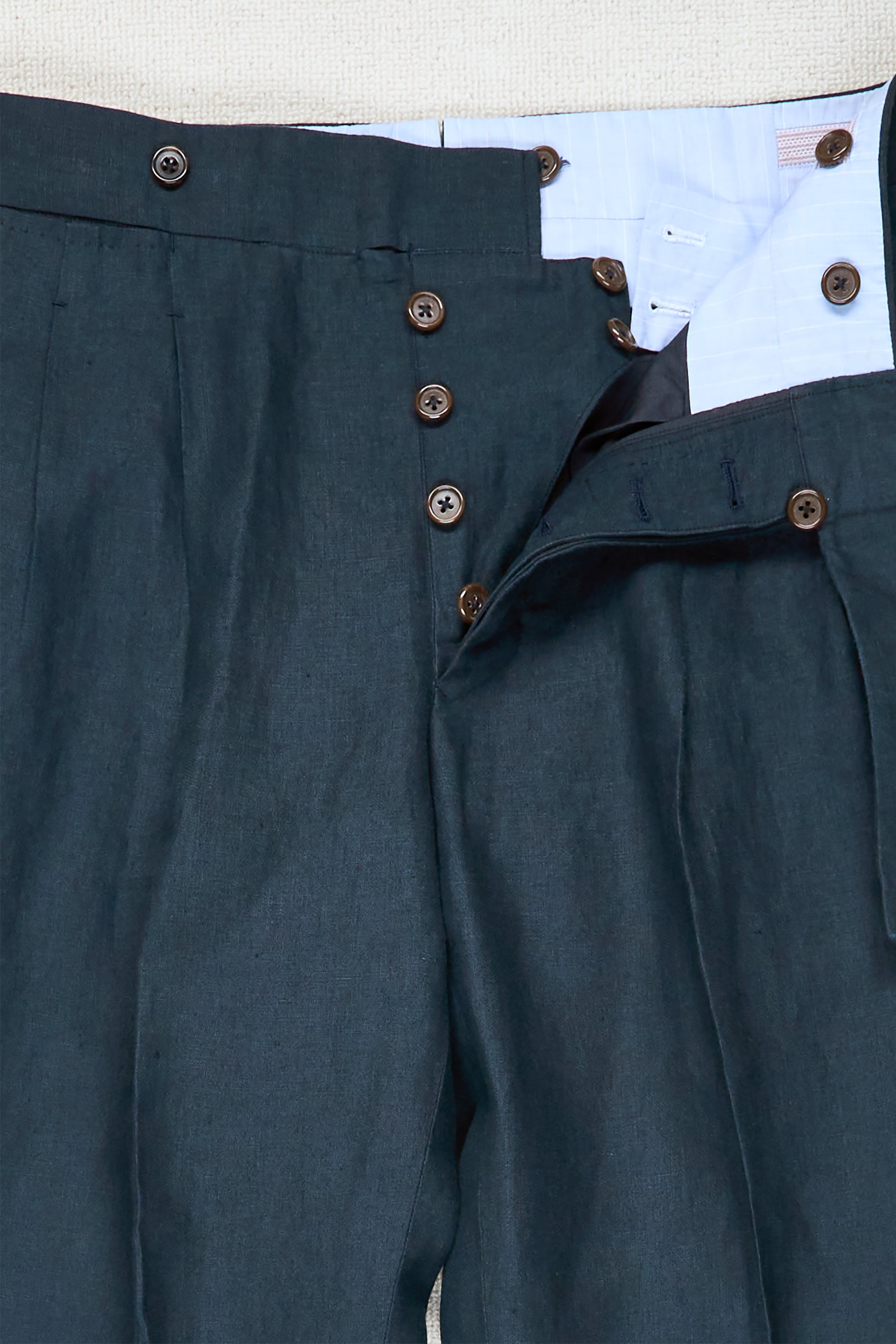 Prologue Navy Linen Double-Pleat Trousers MTM