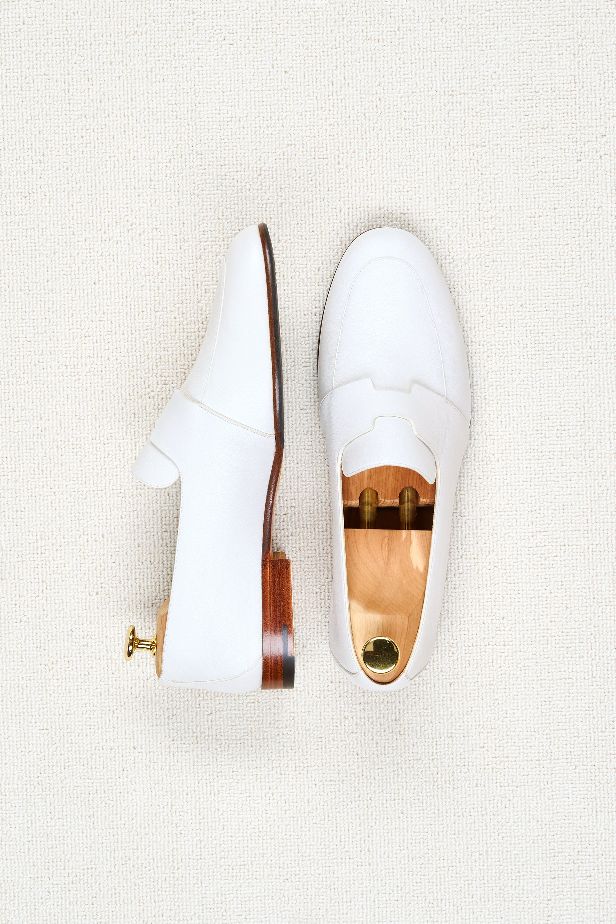 Hermes White Calf Ancora Loafers