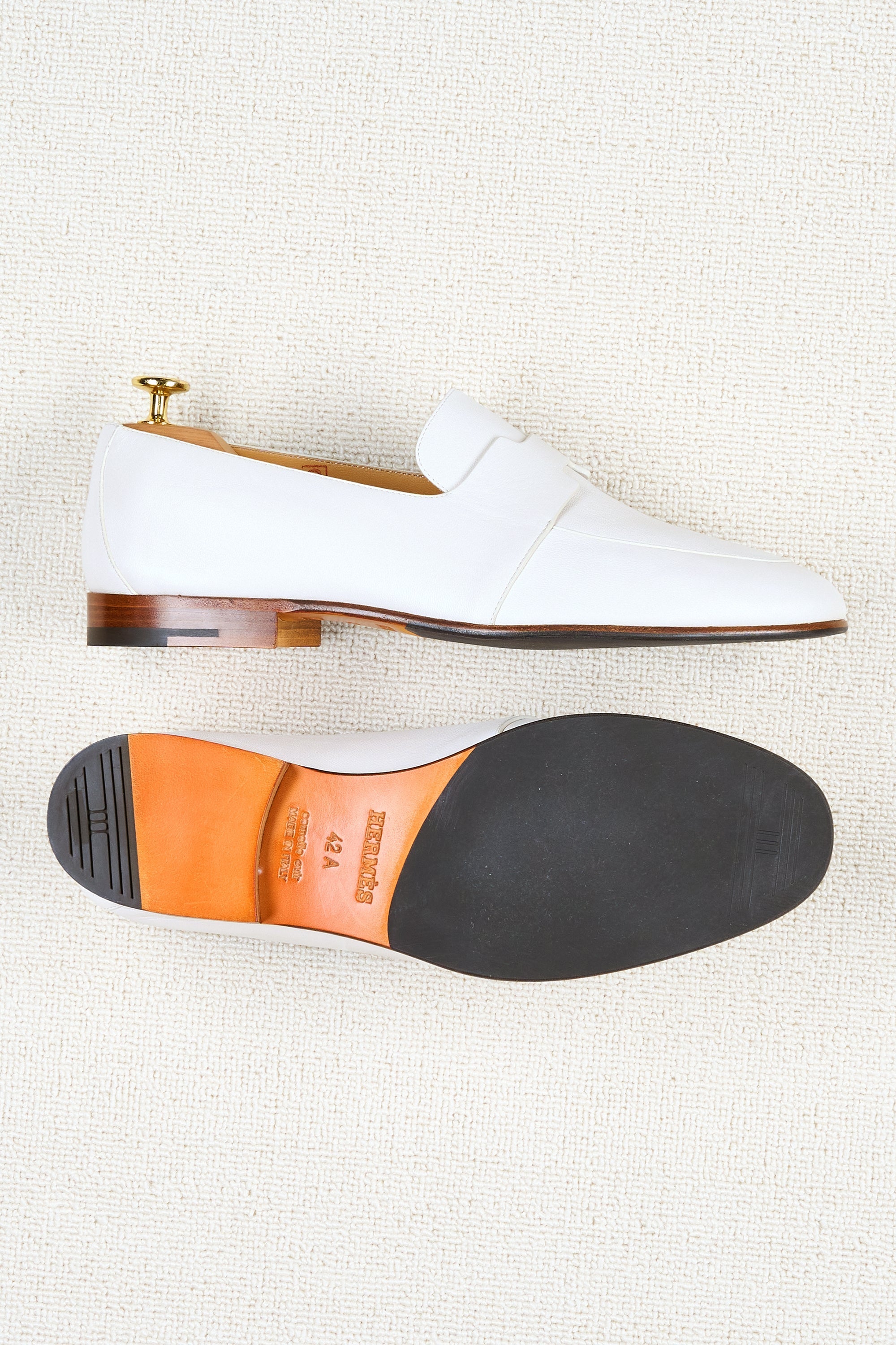 Hermes White Calf Ancora Loafers