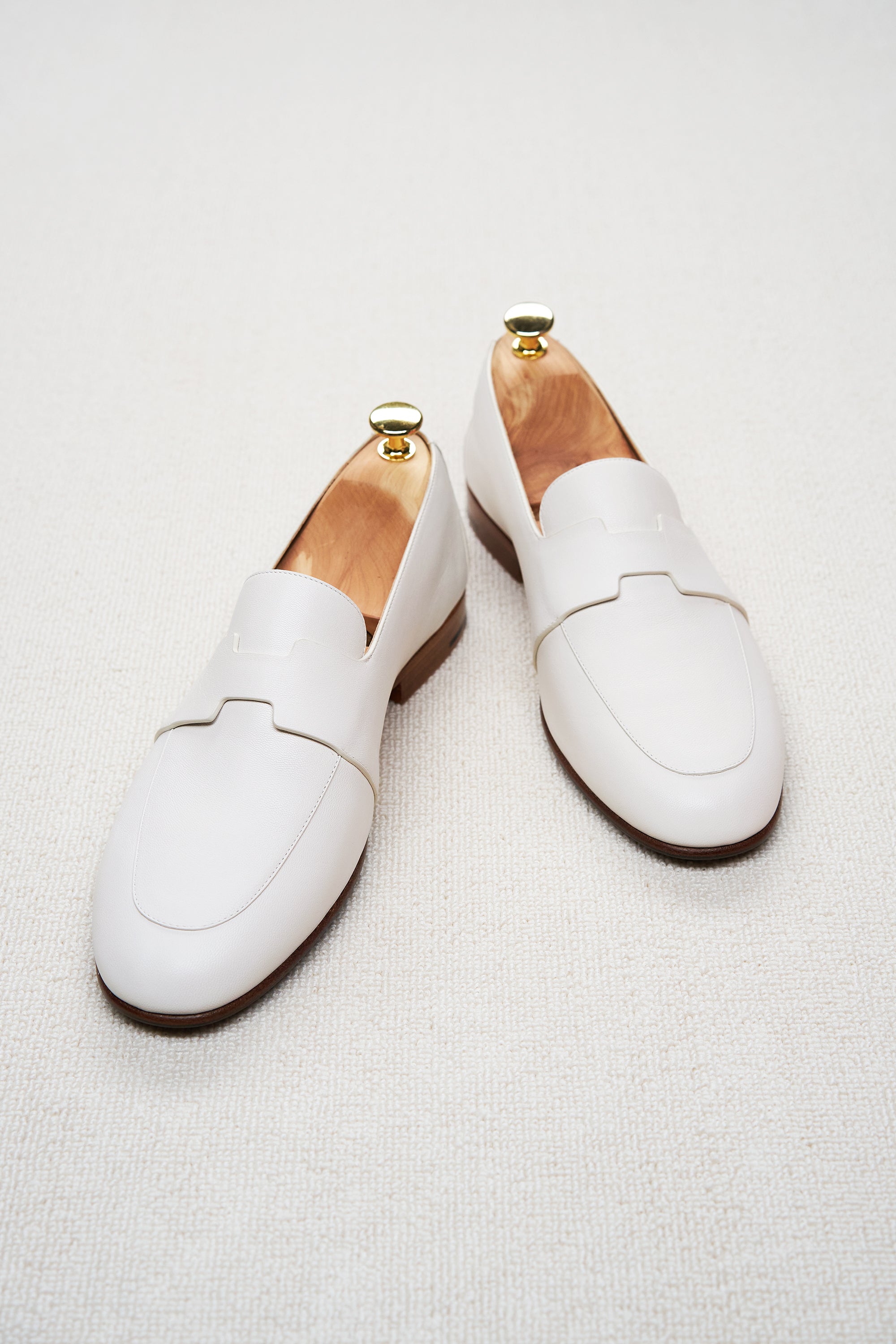 Hermes White Calf Ancora Loafers