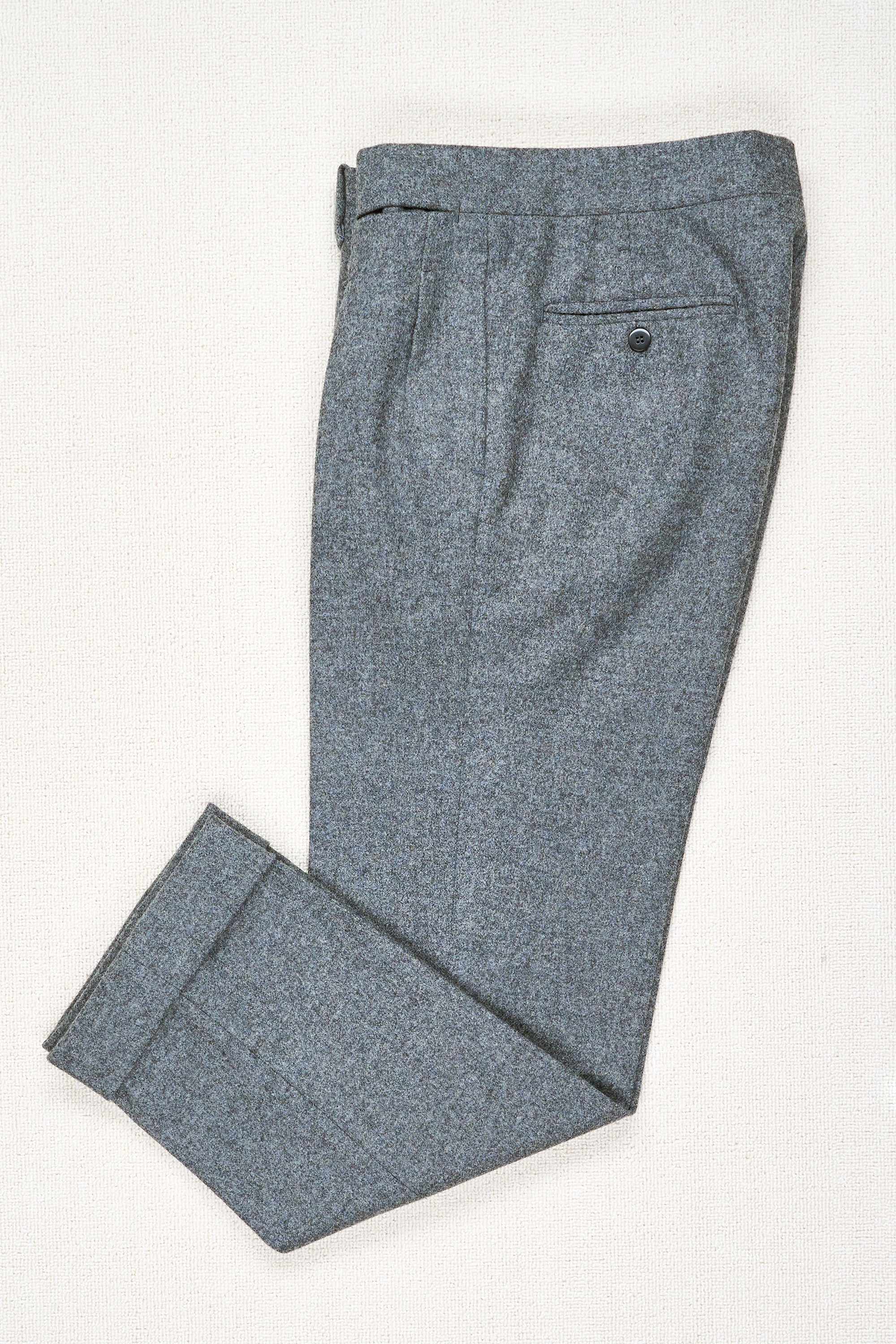 Ambrosi Napoli Grey Wool Flannel Double Pleat Trousers Bespoke