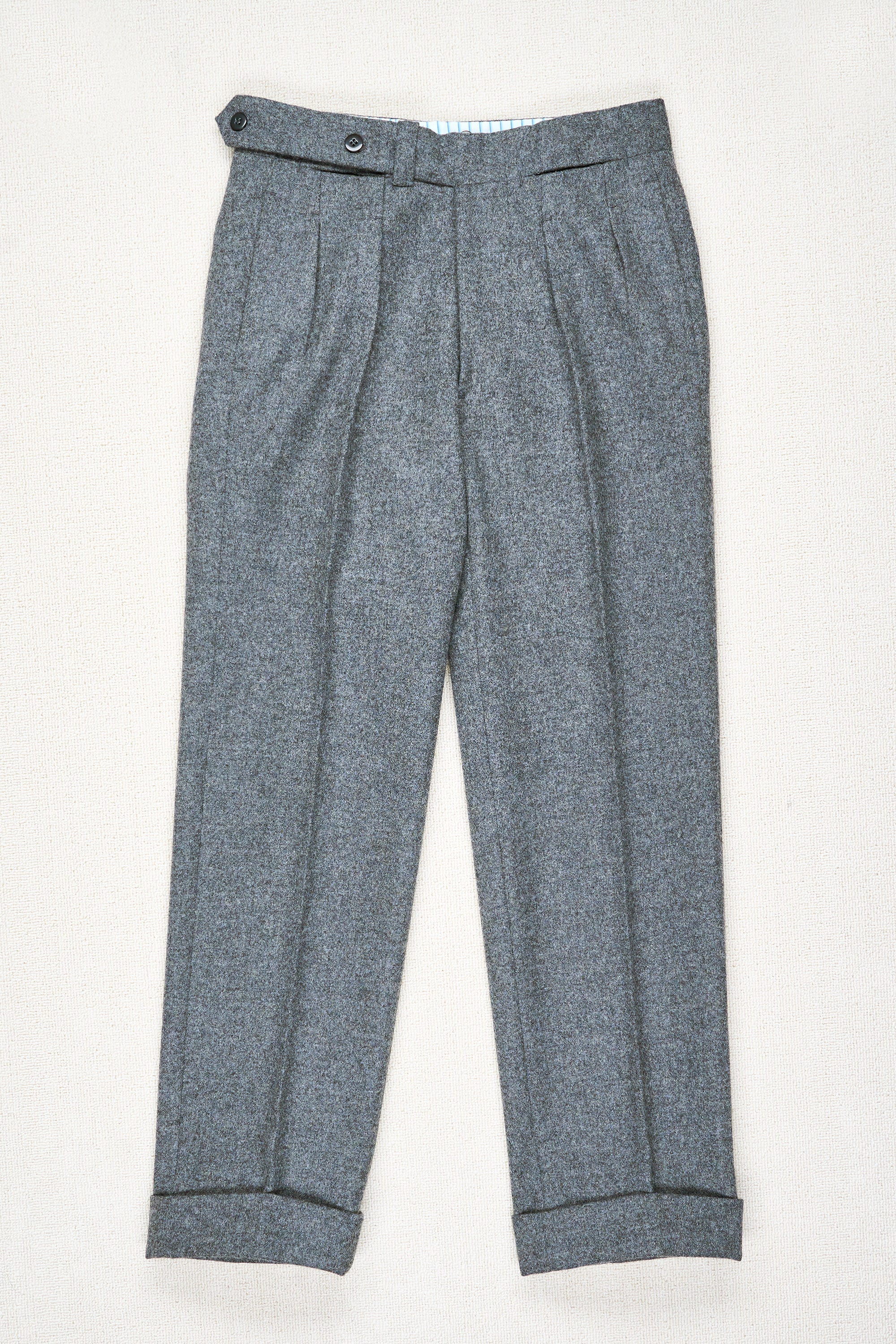 Ambrosi Napoli Grey Wool Flannel Double Pleat Trousers Bespoke