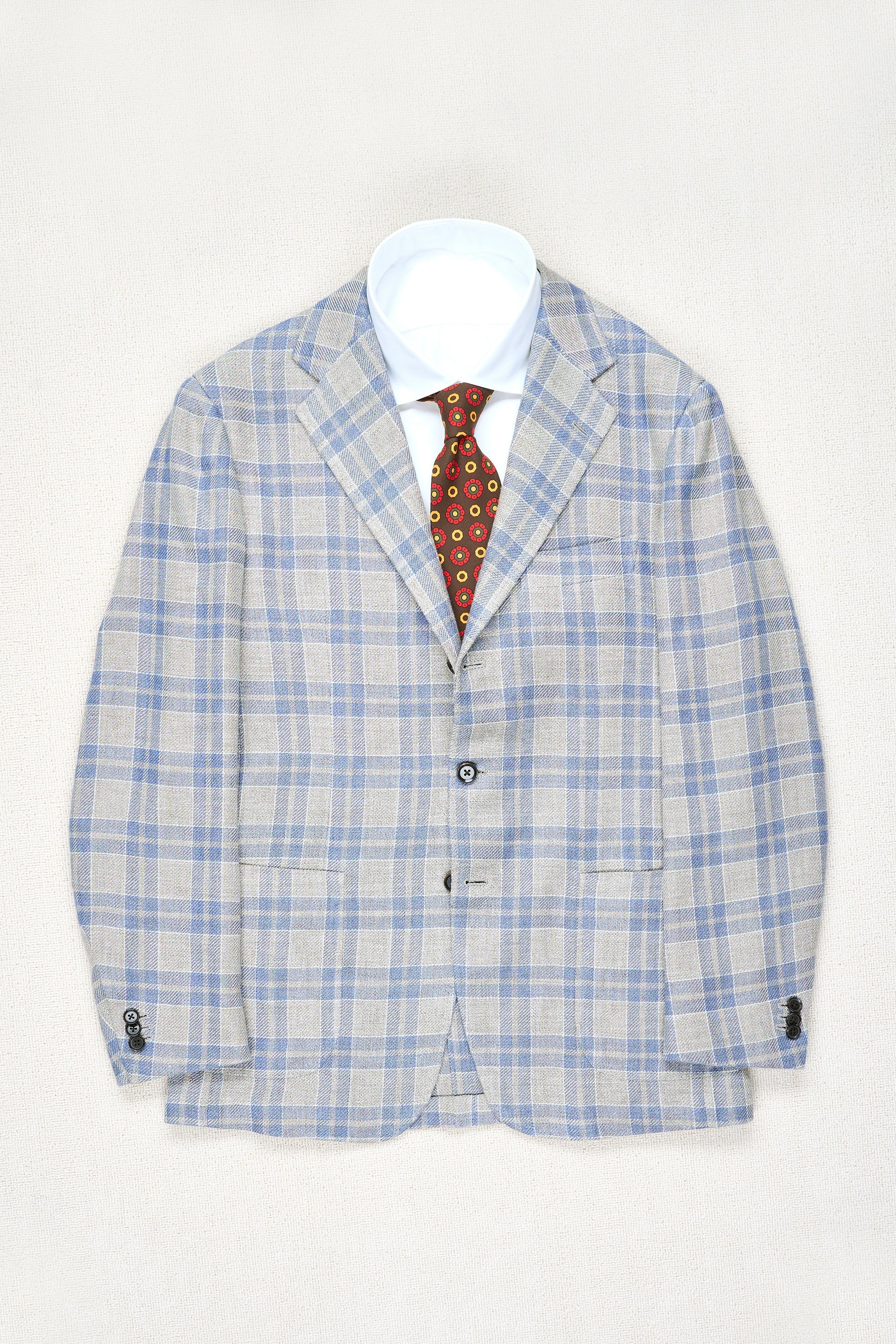 The Armoury by Ring Jacket Model 3 Light Blue/Cream Check Linen/Wool Sport Coat