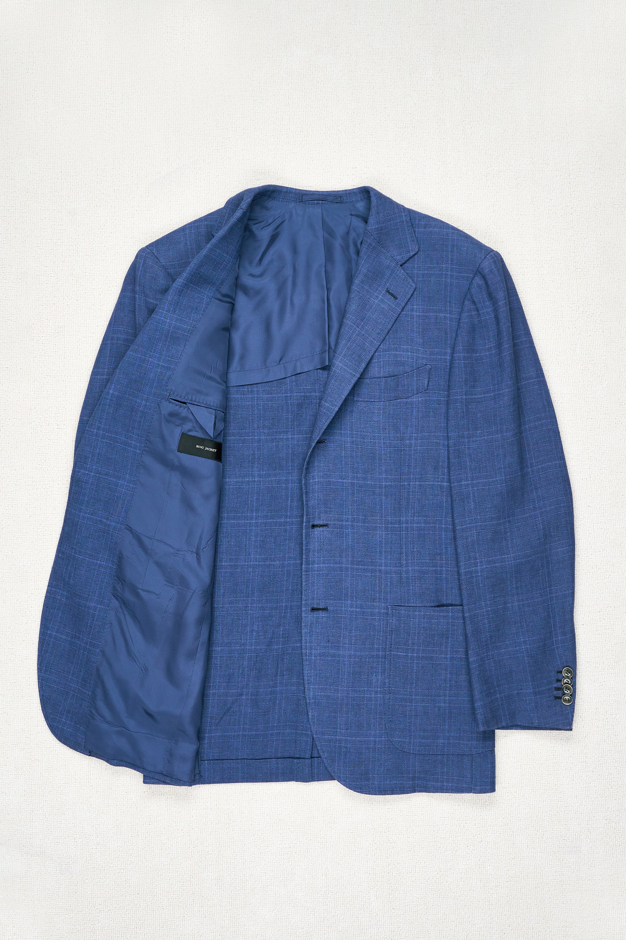 Ring Jacket AMJ01 Blue Water Linen Check Sport Coat