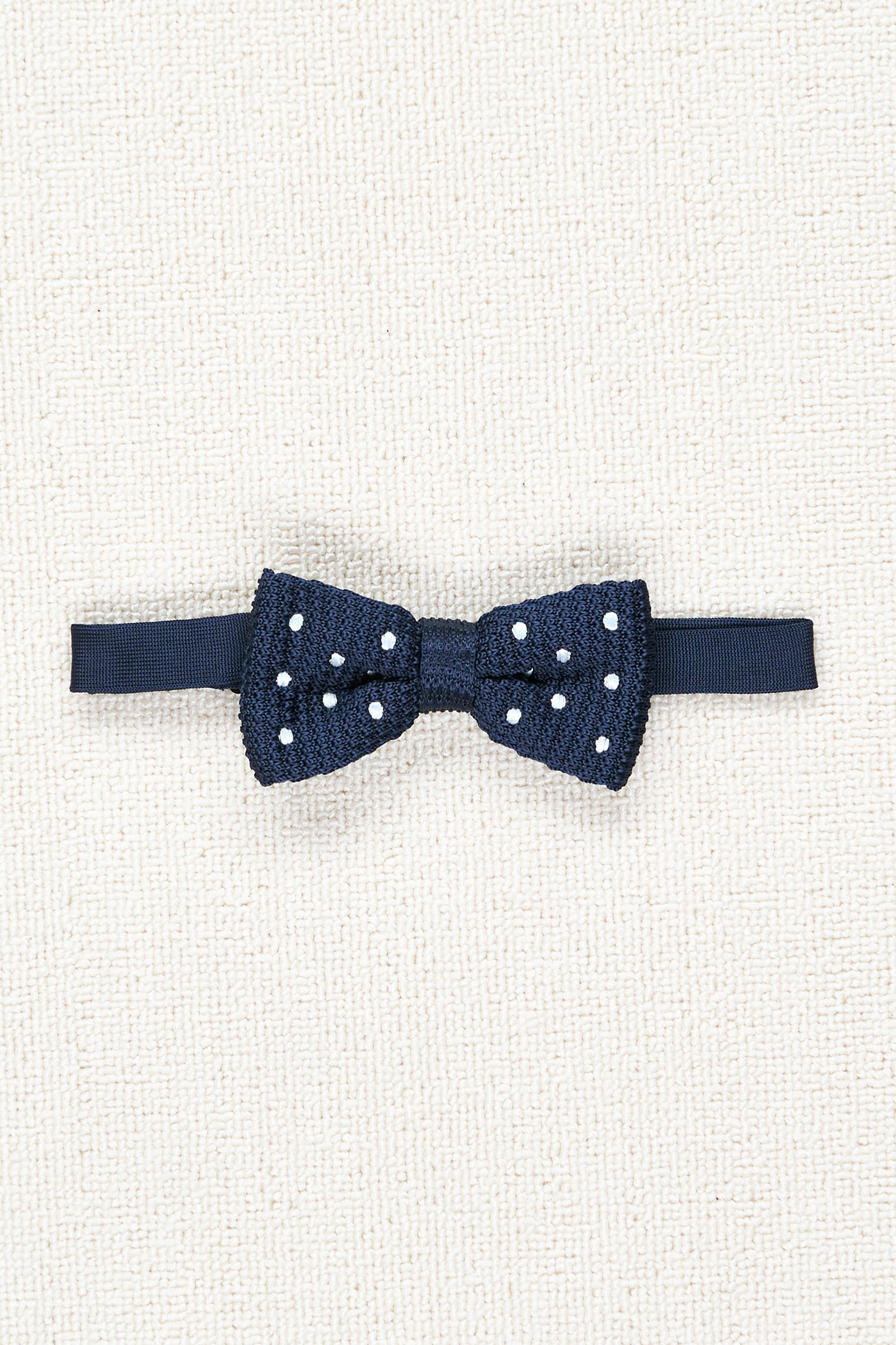 The Armoury Navy with White Dot Silk Knit Bowtie *sample*