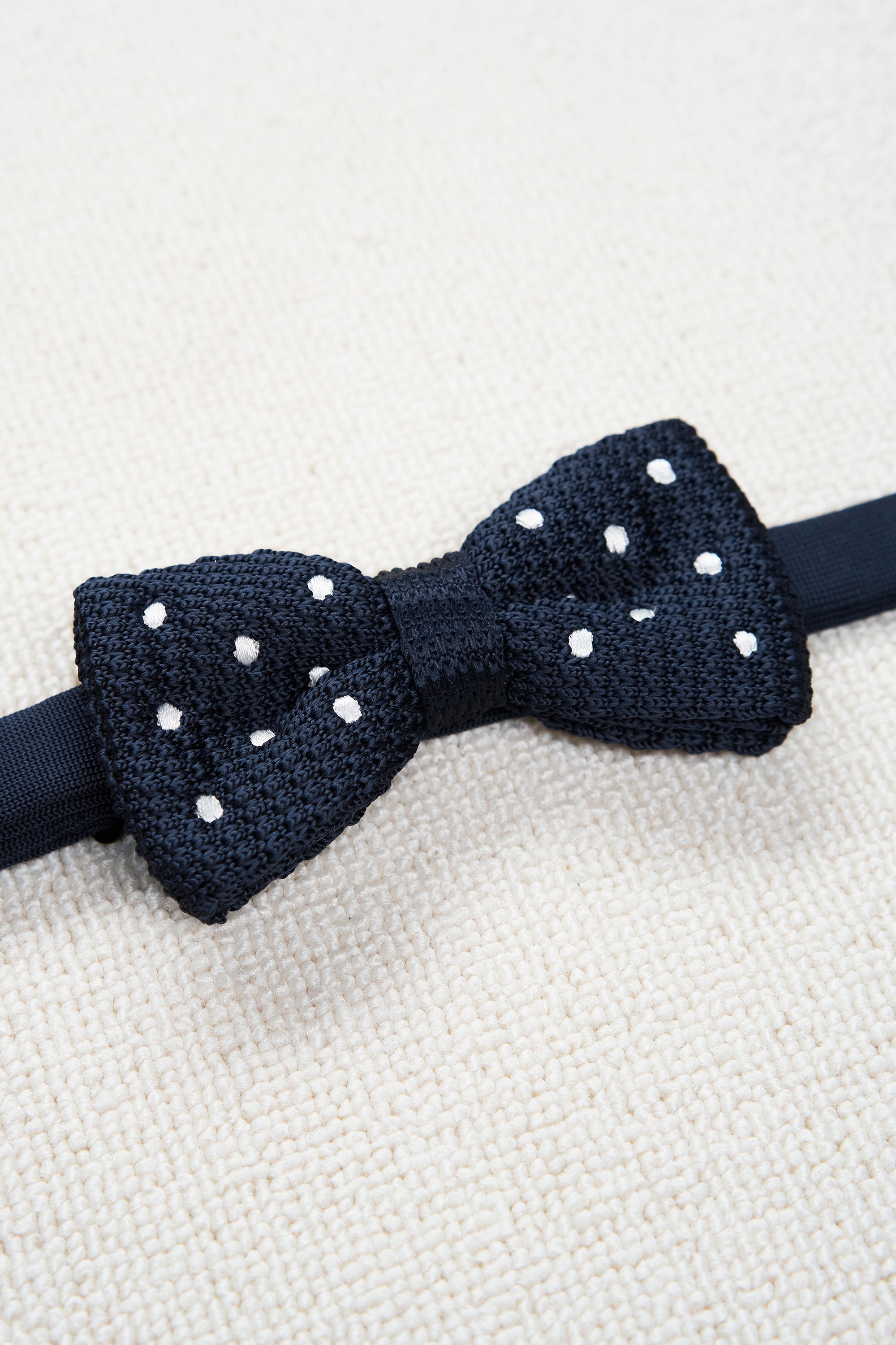 The Armoury Navy with White Dot Silk Knit Bowtie *sample*