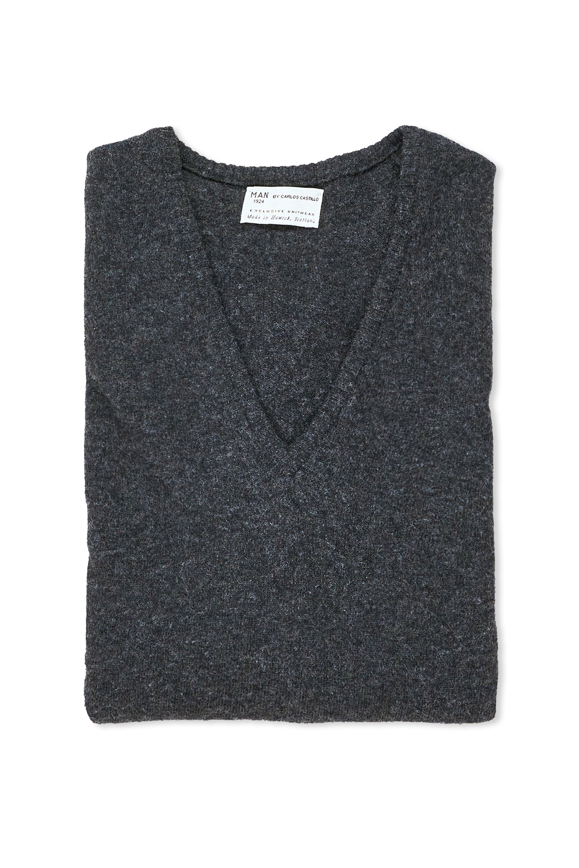 Man 1924 Dark Grey V-Neck Lambswool Sweater