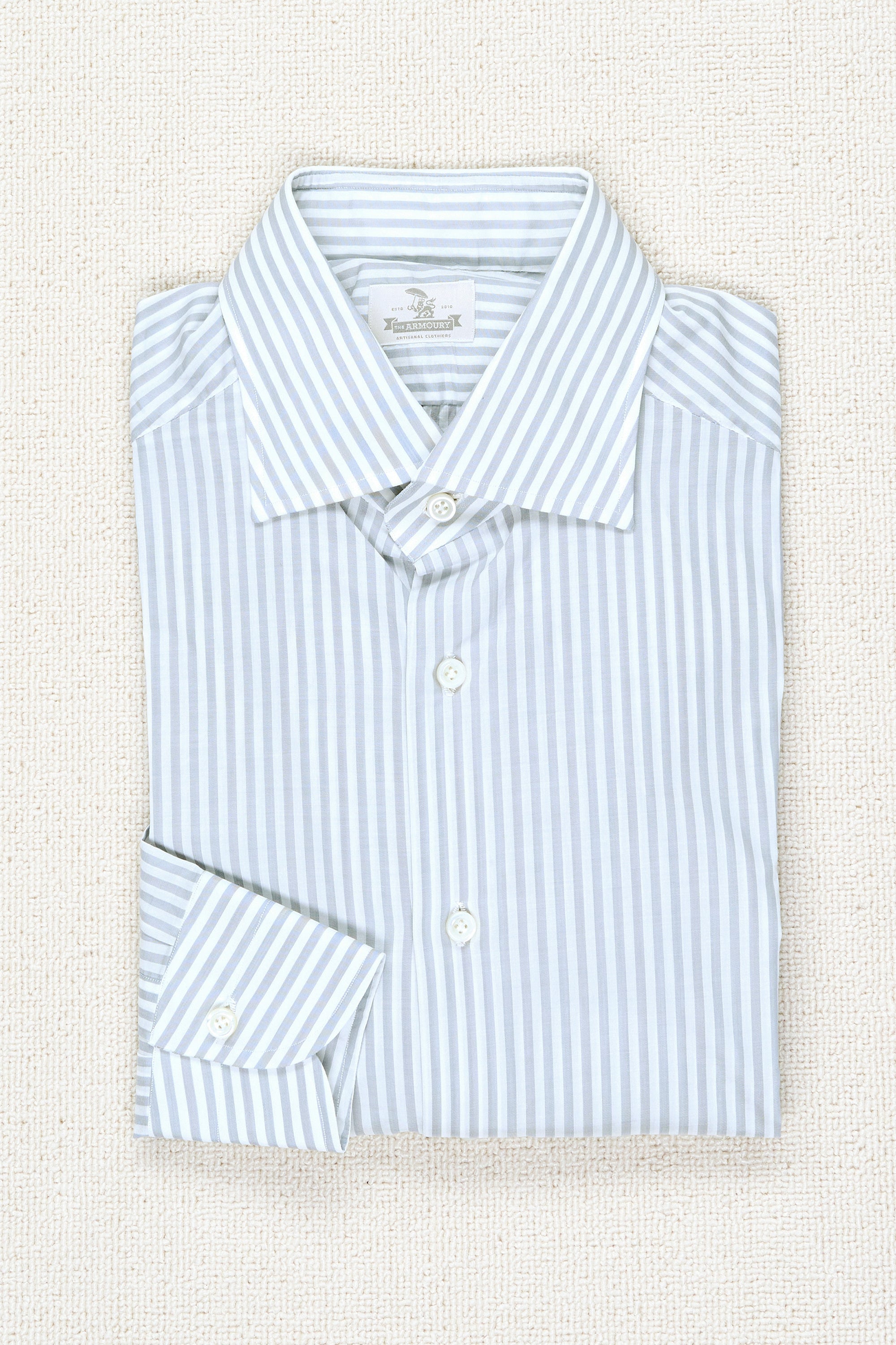 The Armoury Exclusive Carlo Riva White/Grey Butcher Stripe Cotton Spread Collar Shirt *sample*