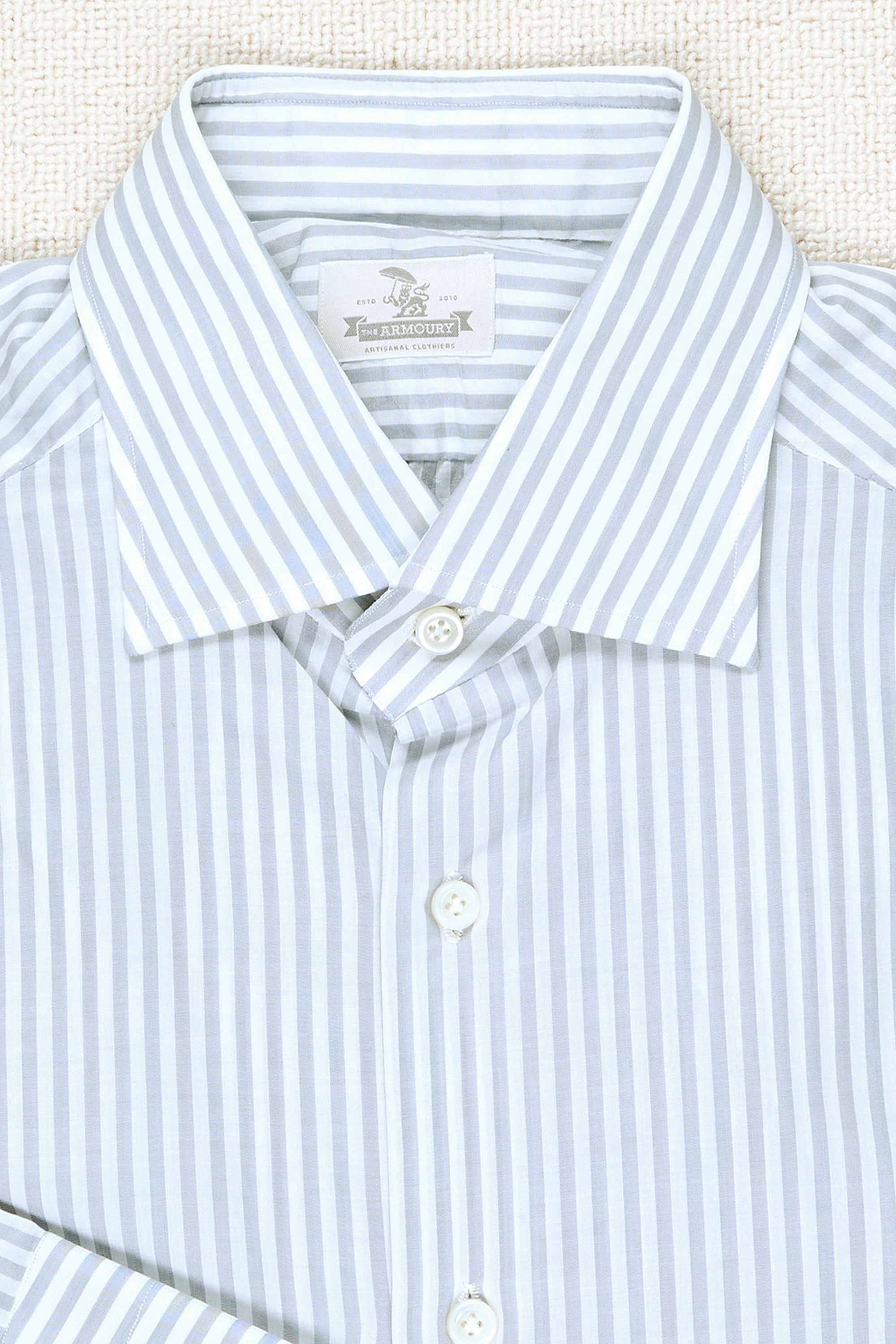 The Armoury Exclusive Carlo Riva White/Grey Butcher Stripe Cotton Spread Collar Shirt *sample*