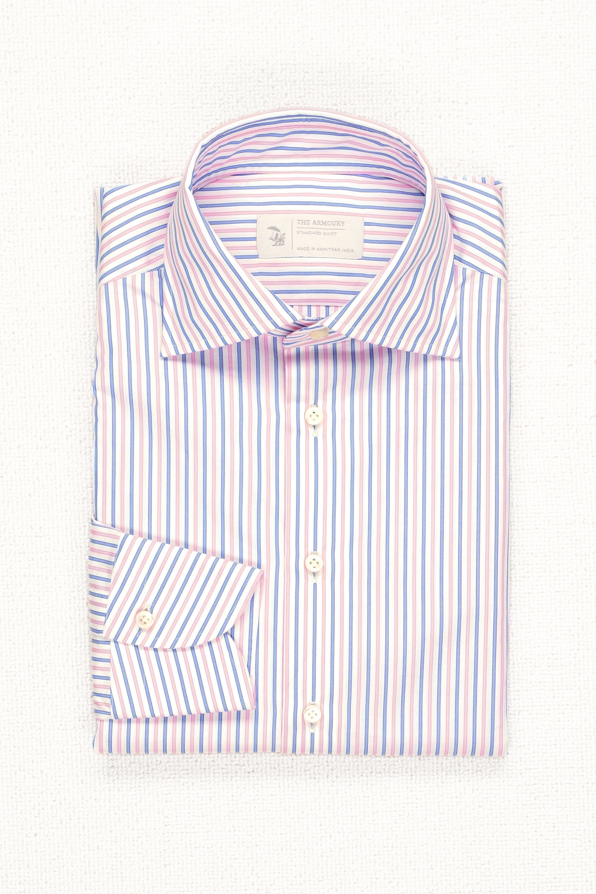 The Armoury by 100 Hands Pink/Blue Stripe Cotton Spread Collar Shirt MTM *sample*