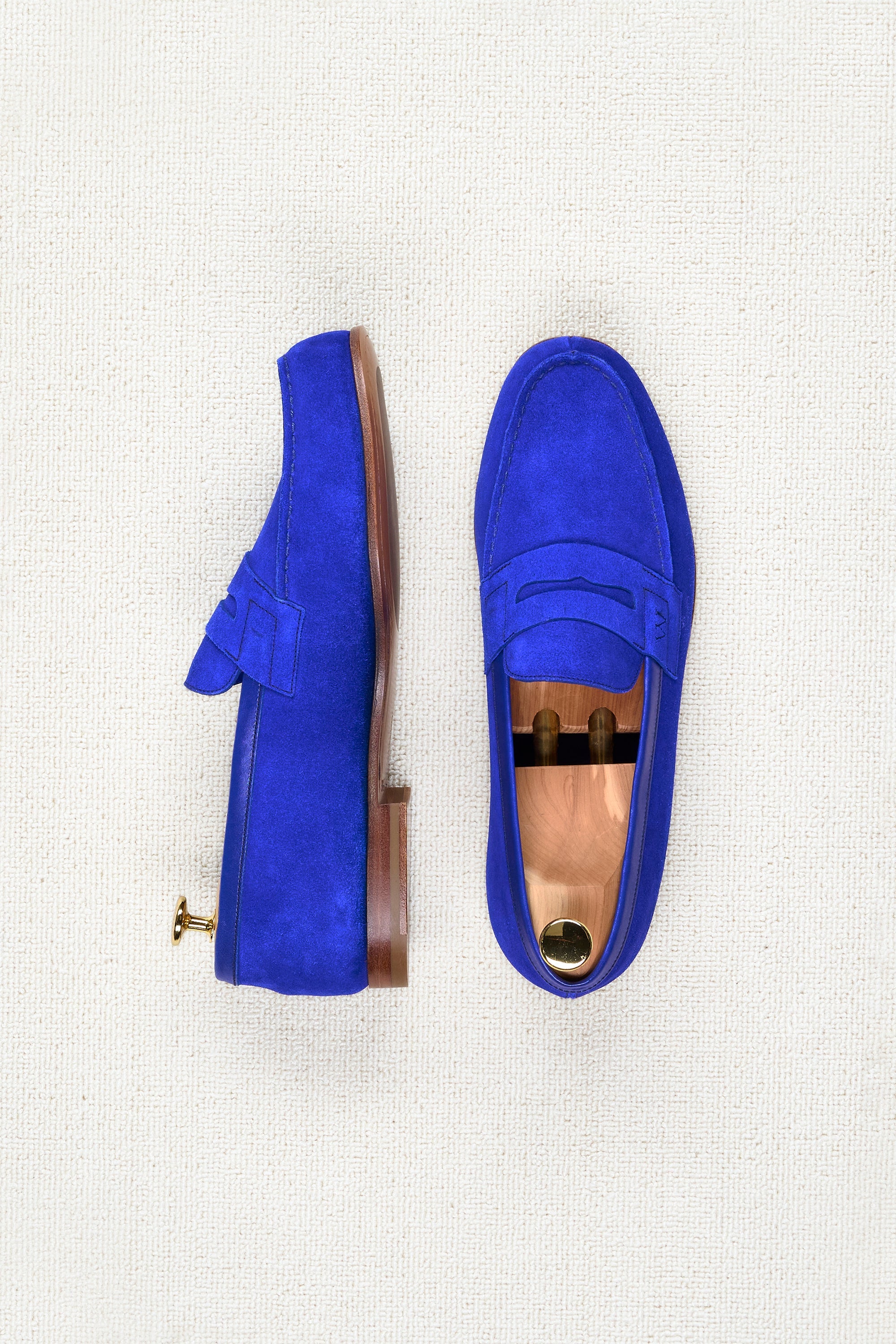 J.M. Weston Blue Suede Penny Loafers