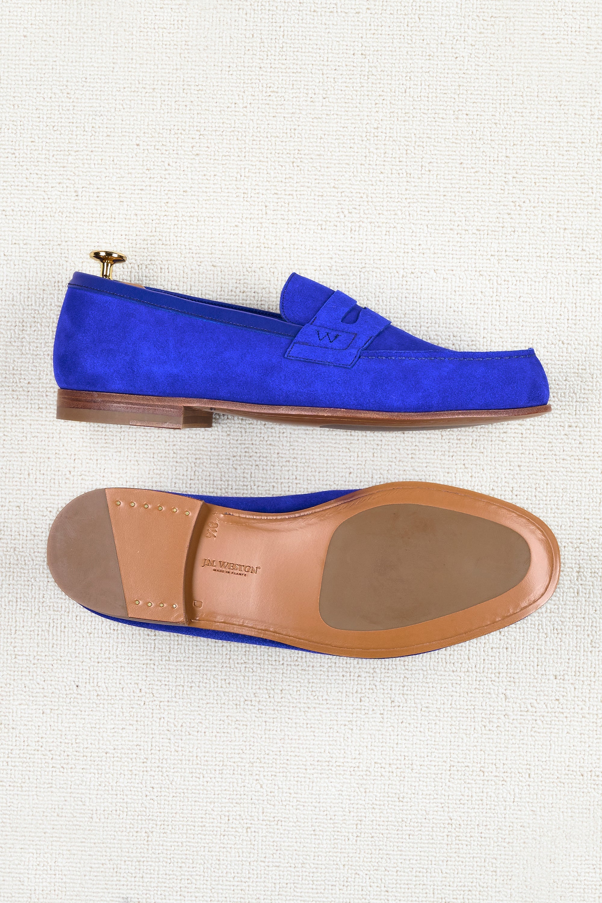 J.M. Weston Blue Suede Penny Loafers