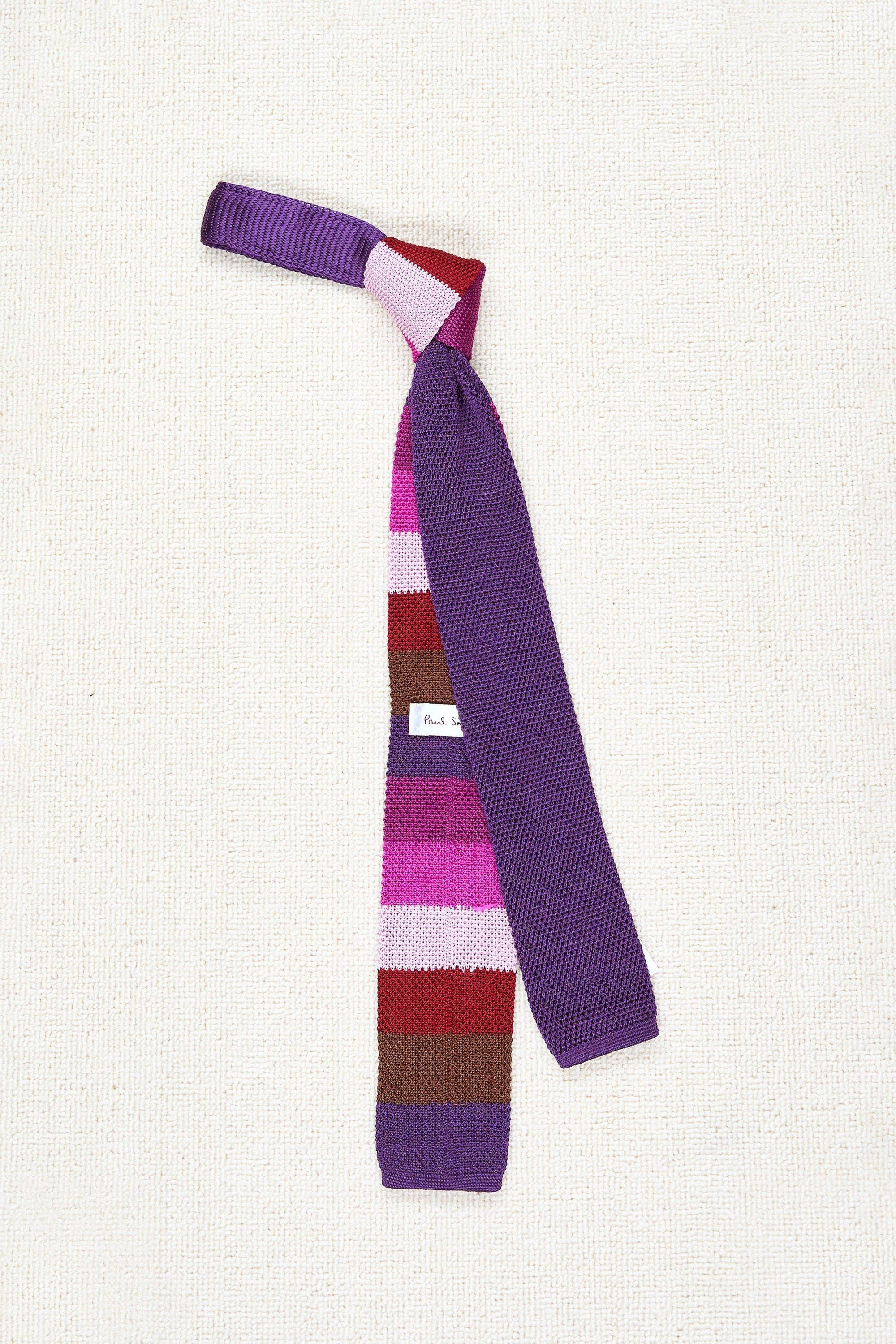 Paul Smith Purple/Brown/Red/Pink Stripe Silk Knit Tie