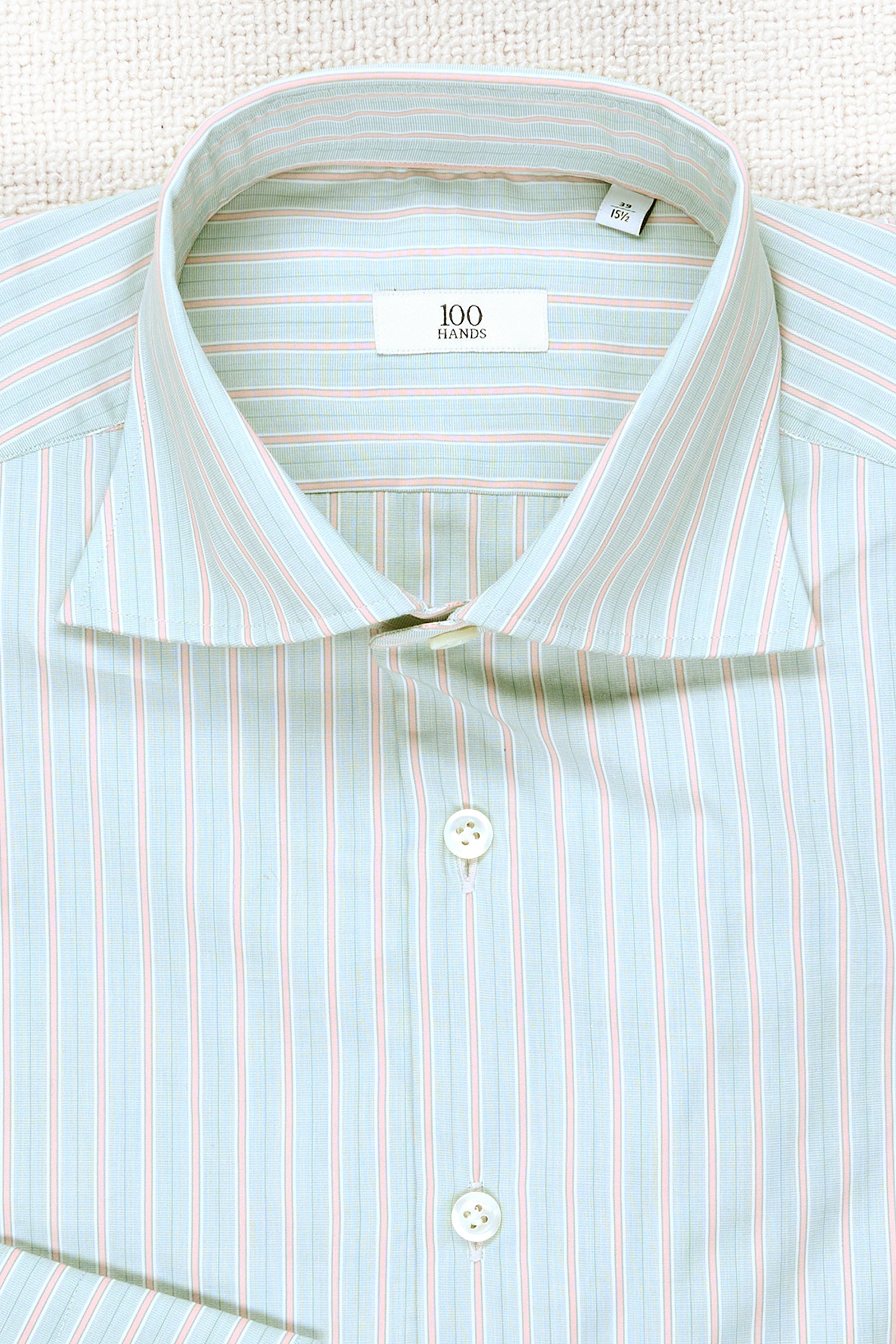 The Armoury by 100 Hands Green/Pink Stripe Cotton Spread Collar Shirt *sample*