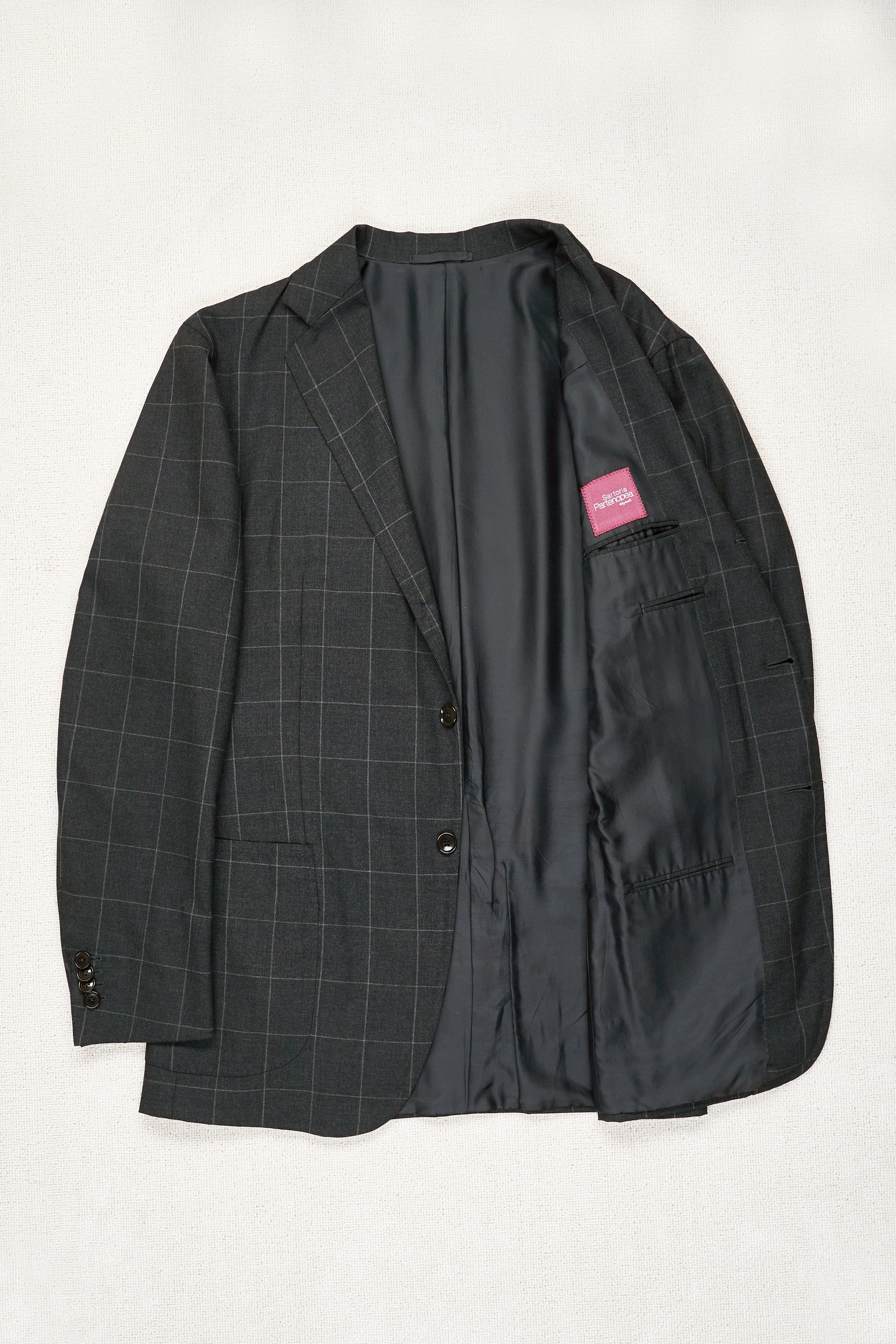 Sartoria Partenopea Dark Grey Windowpane Wool Suit
