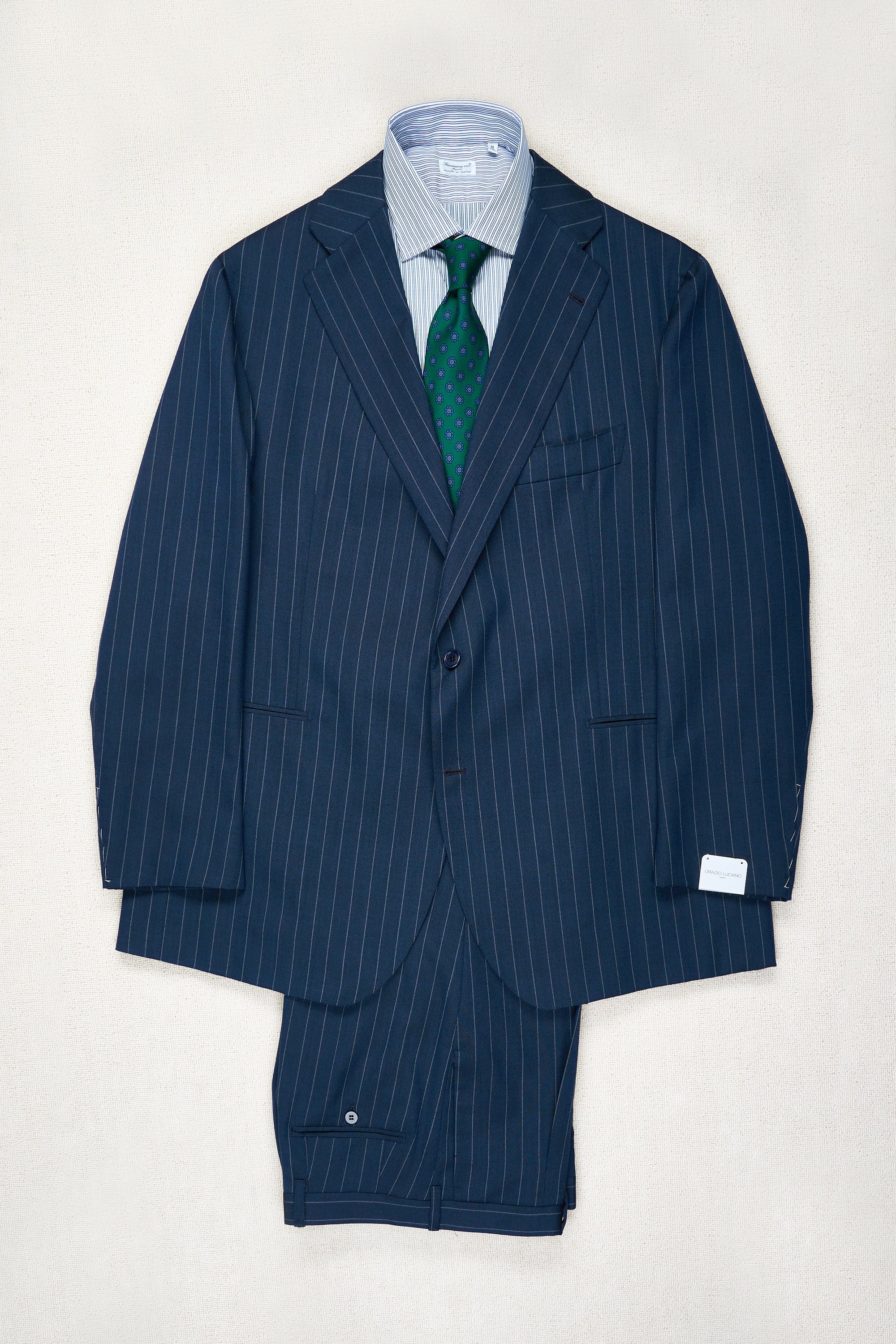 Orazio Luciano Blue with White Chalkstripe Wool Suit Bespoke