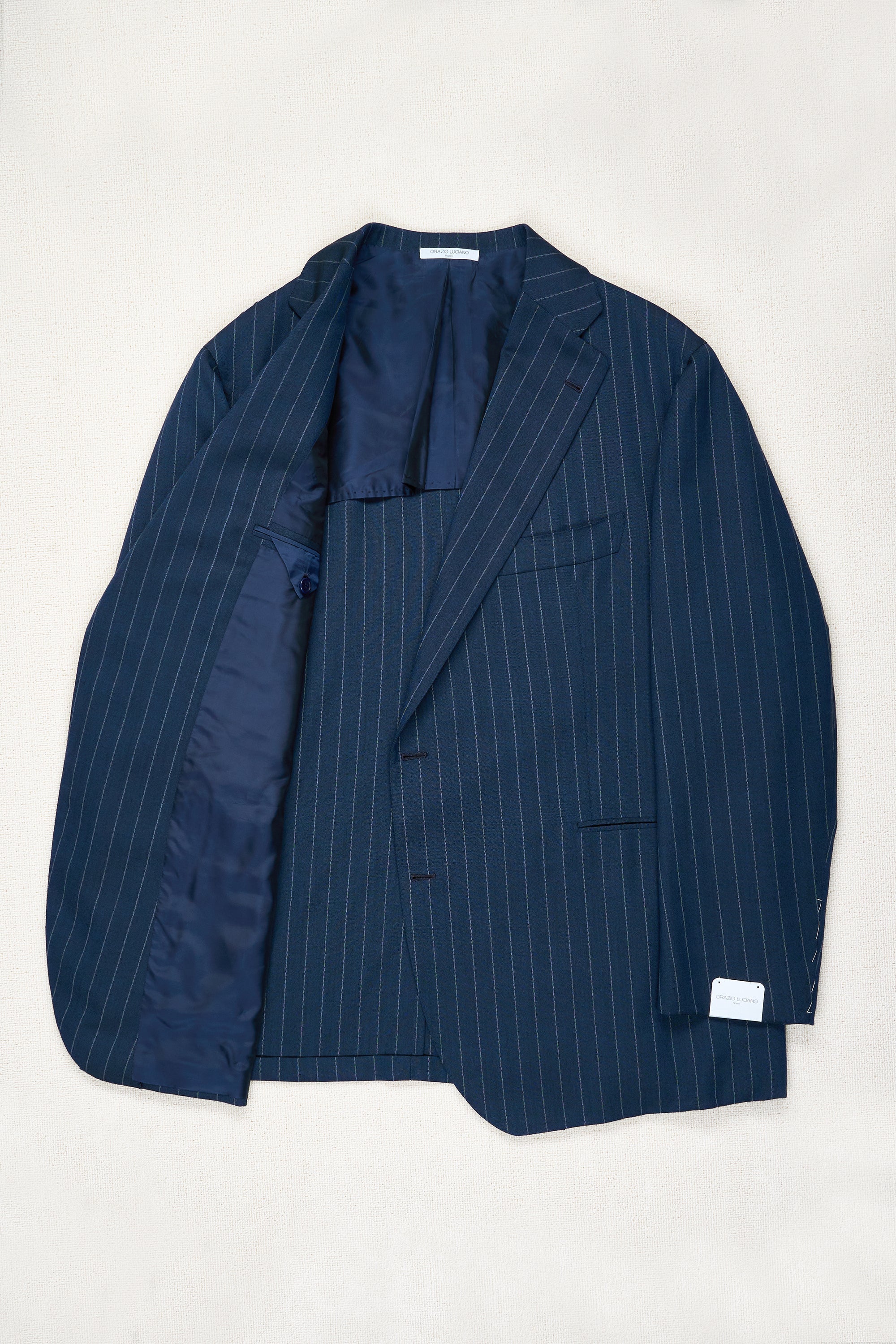 Orazio Luciano Blue with White Chalkstripe Wool Suit Bespoke