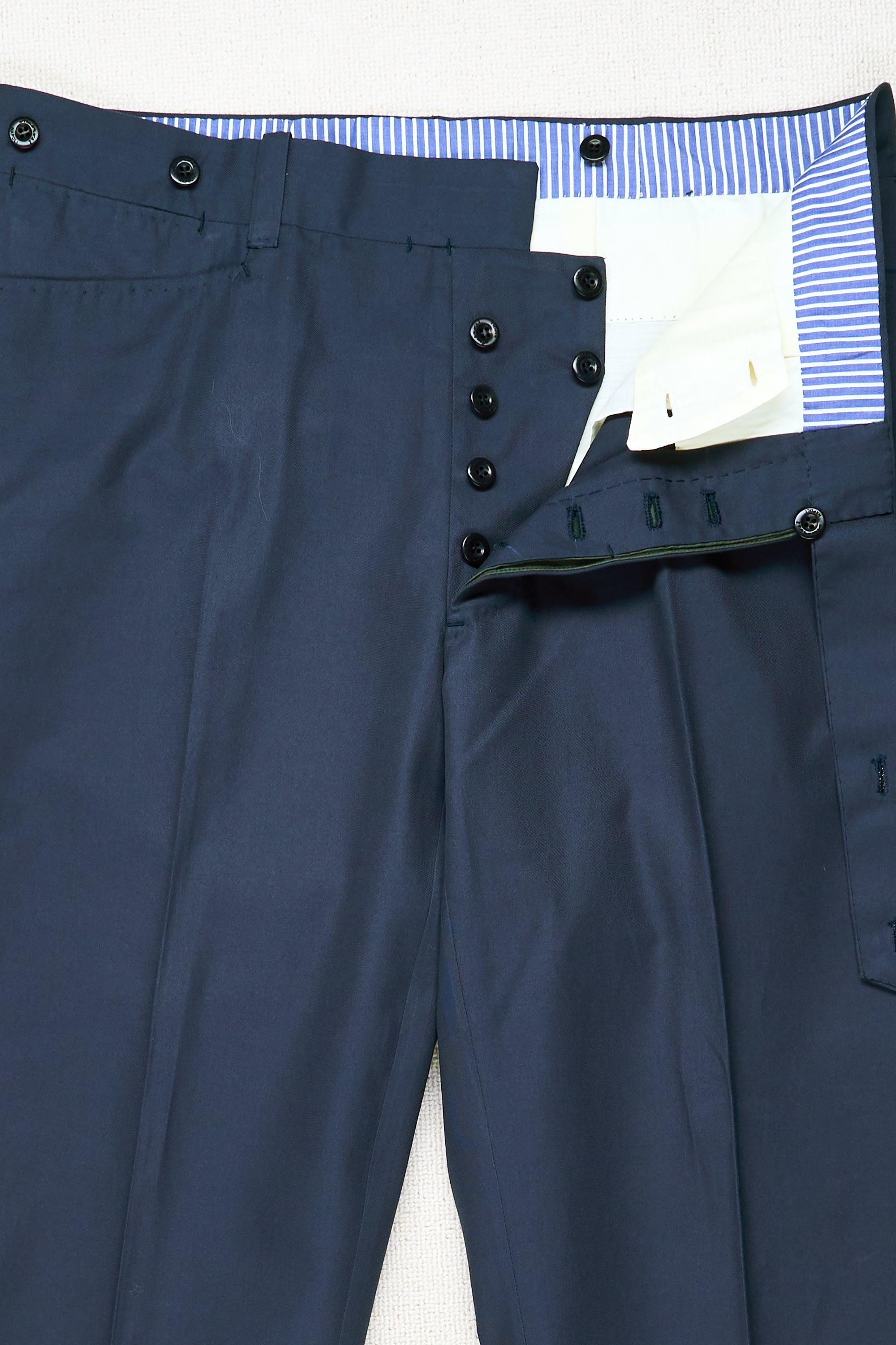 Ambrosi Napoli Navy Cotton Flat Front Trousers Bespoke
