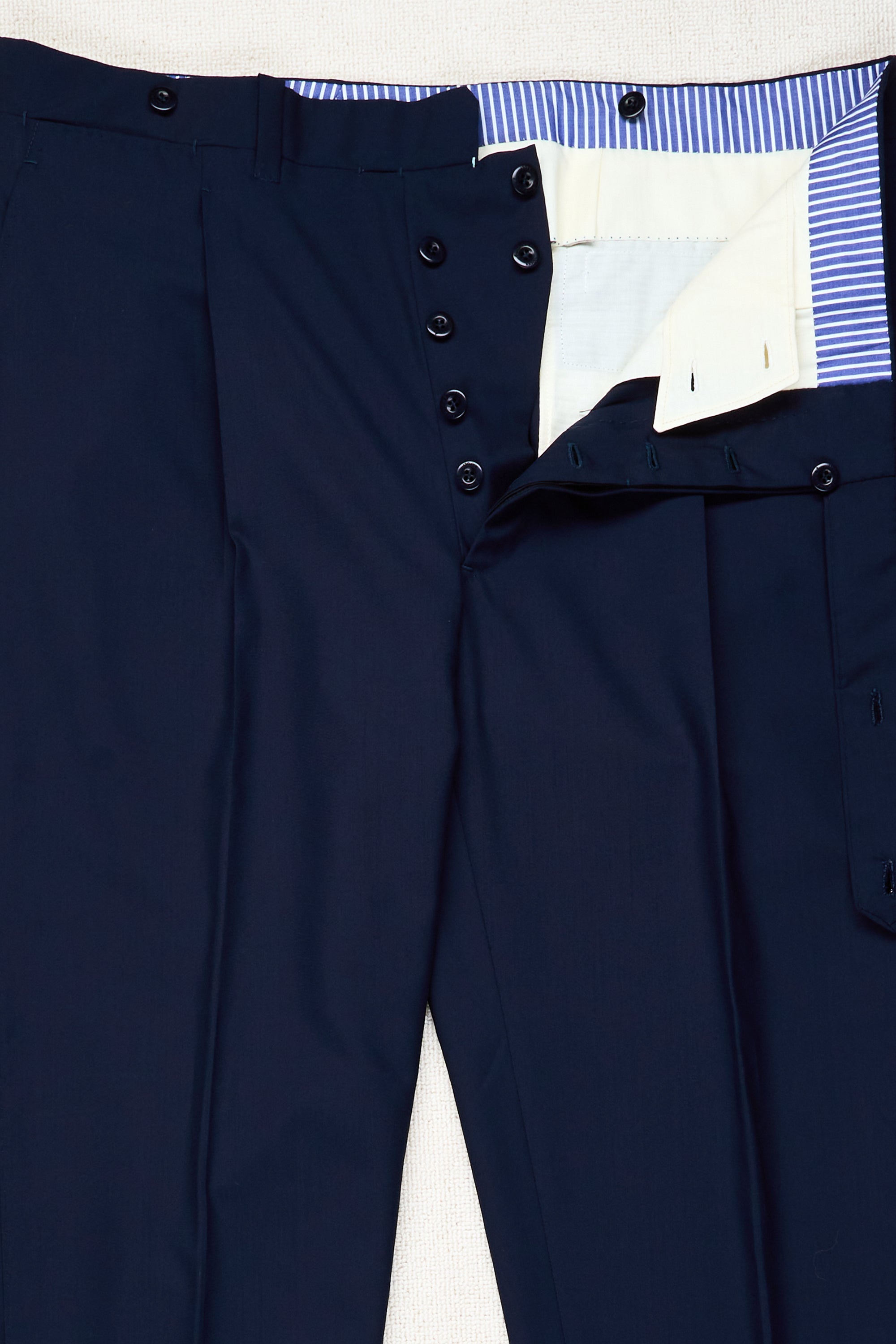 Ambrosi Napoli Navy Wool Single Pleat Trousers Bespoke