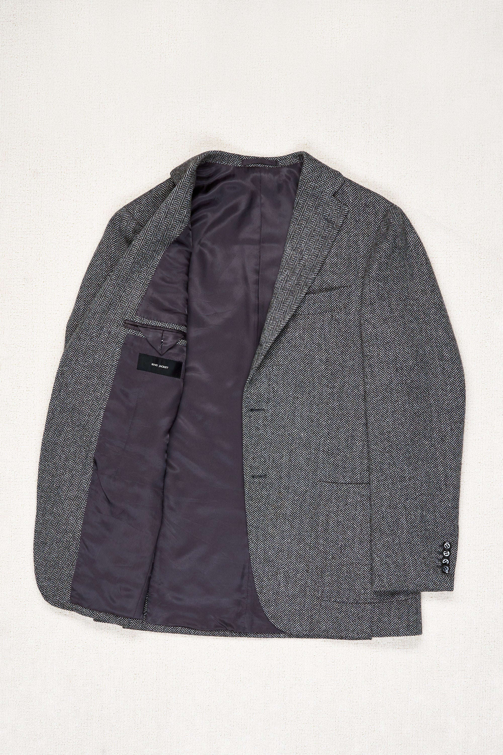 Ring Jacket 184 Grey Wool/Cashmere Herringbone Sport Coat