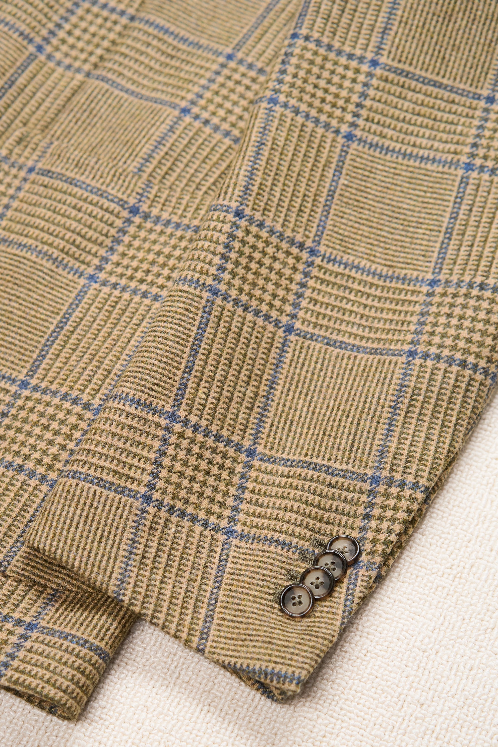Casa Del Sarto Beige/Olive/Blue Prince of Wales Tweed Wool Sport Coat