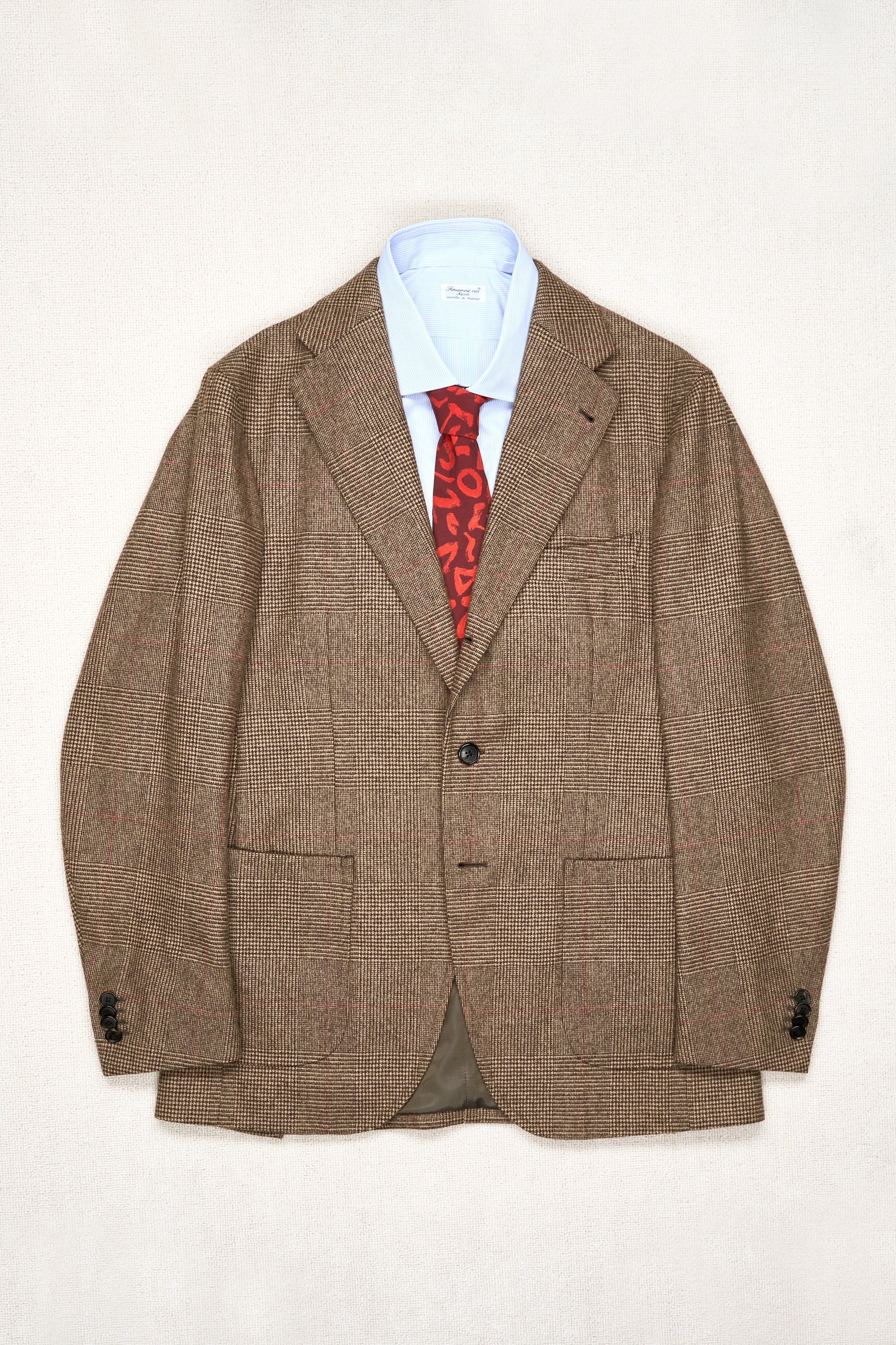 Casa Del Sarto Brown/Beige/Red Prince of Wales Check Wool Sport Coat
