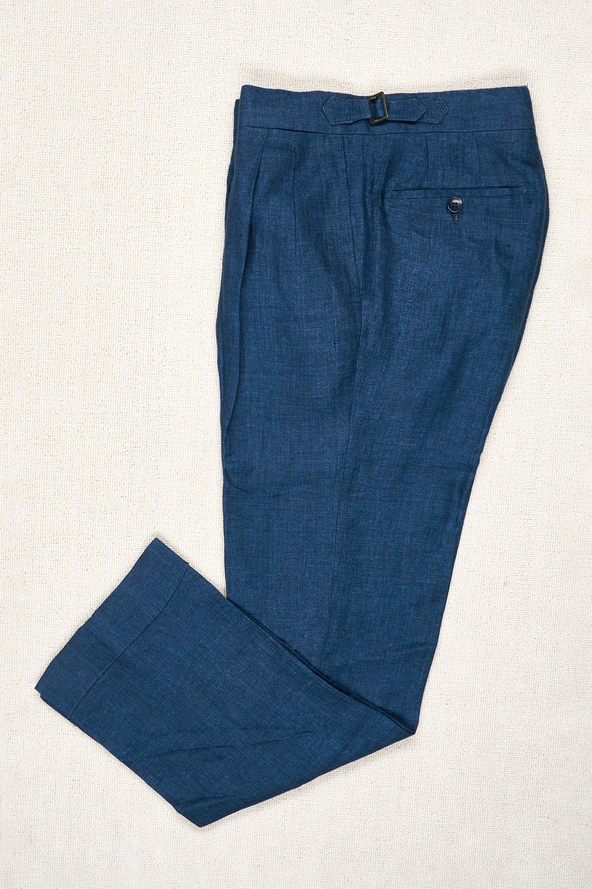 Rota Dark Blue Linen Double Pleat Trousers