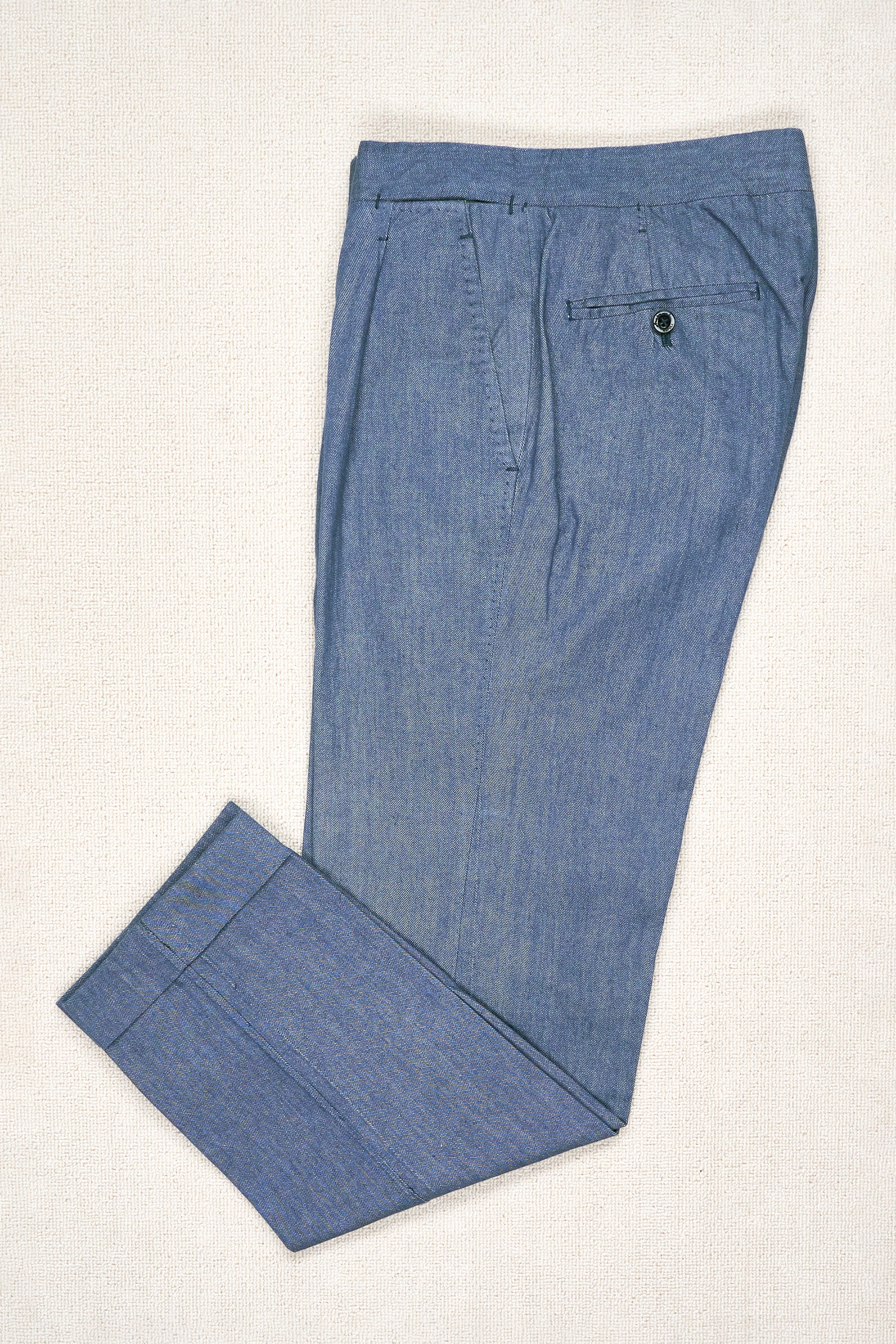 Ambrosi Napoli Blue Denim Cotton Single Pleat Trousers Bespoke