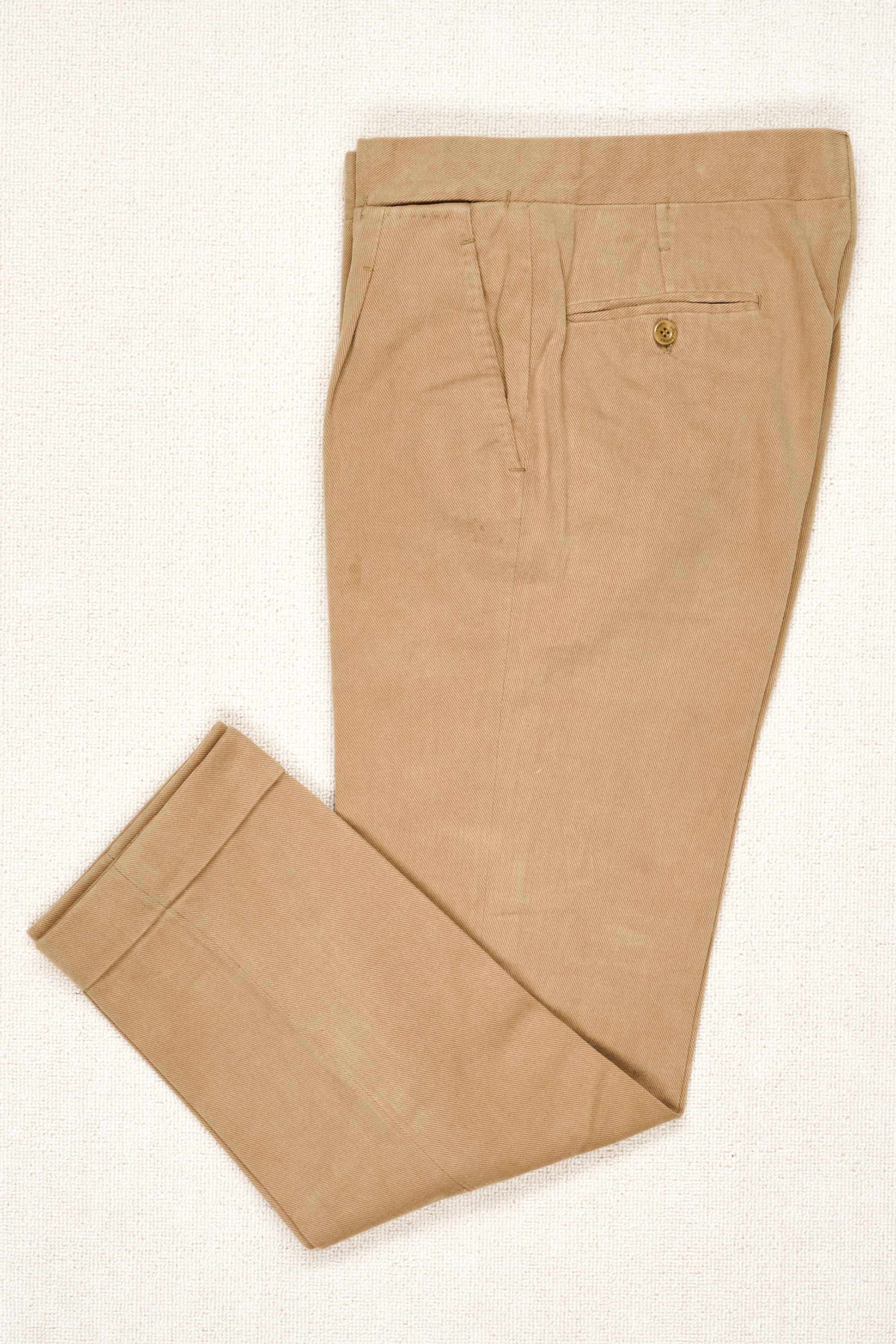 Ambrosi Napoli Beige Brushed Cotton Single-Pleat Trousers Bespoke