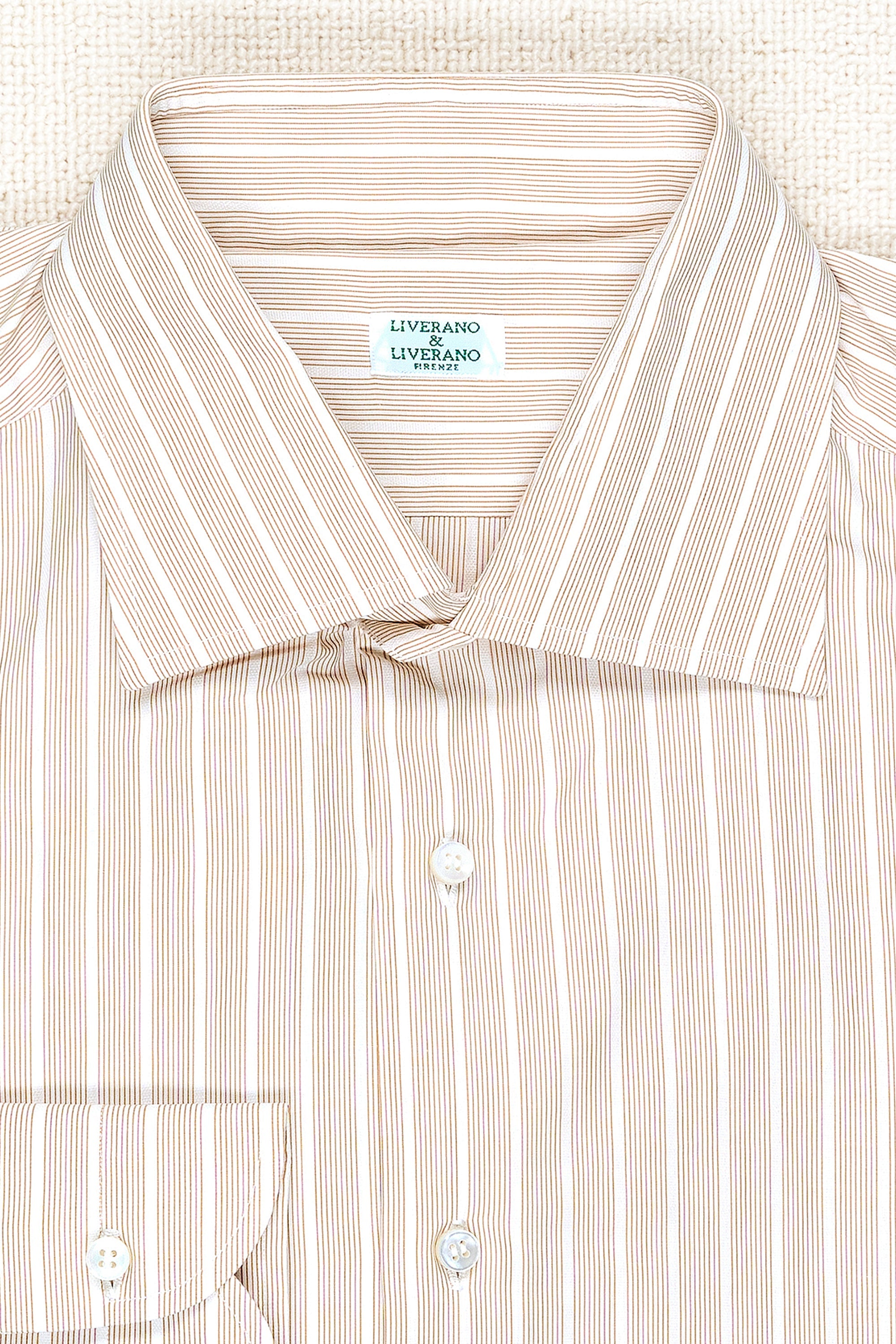 Liverano & Liverano Brown/White Stripe Cotton Spread Collar Shirt