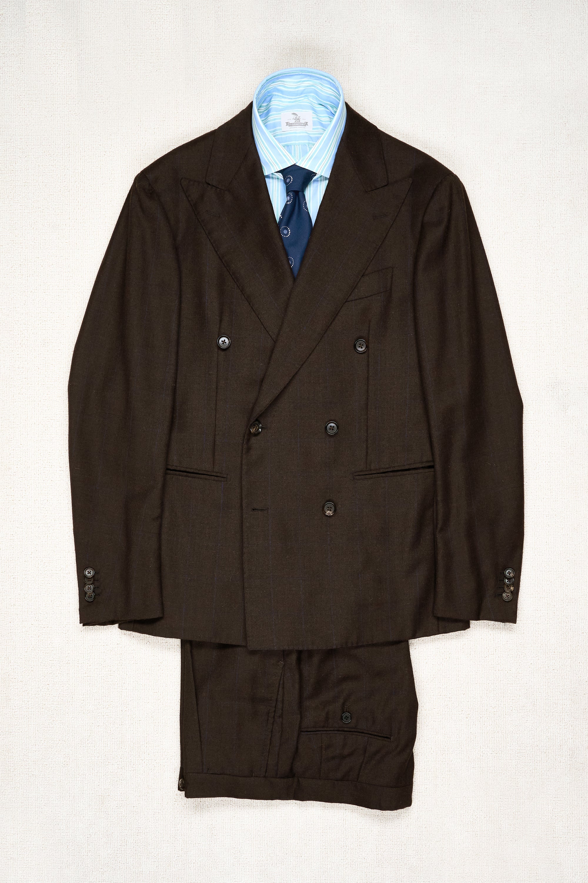 Ring Jacket Meister Brown with Blue Check Wool/Alpaca/Silk/Cashmere DB Suit