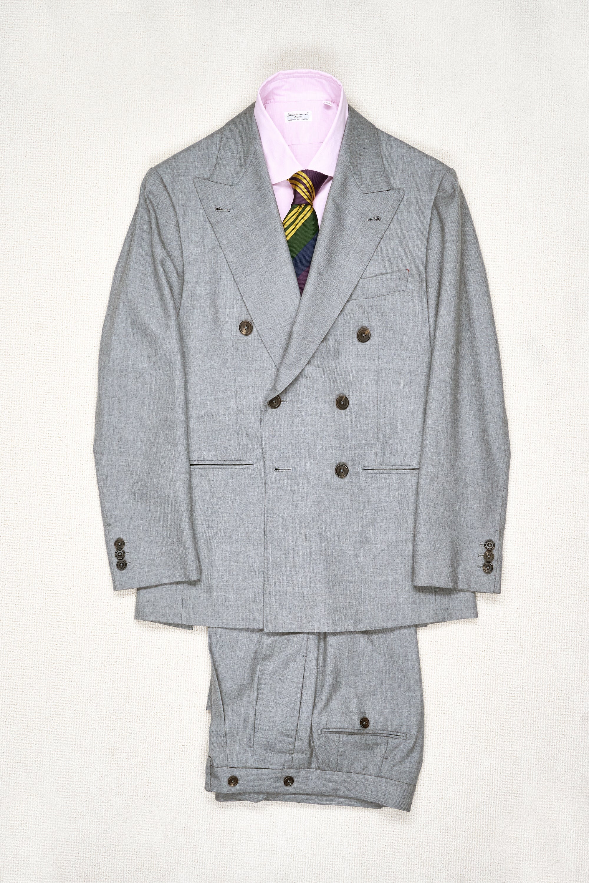 Prologue Light Grey Super 160's with Cashmere Double Breasted Suit