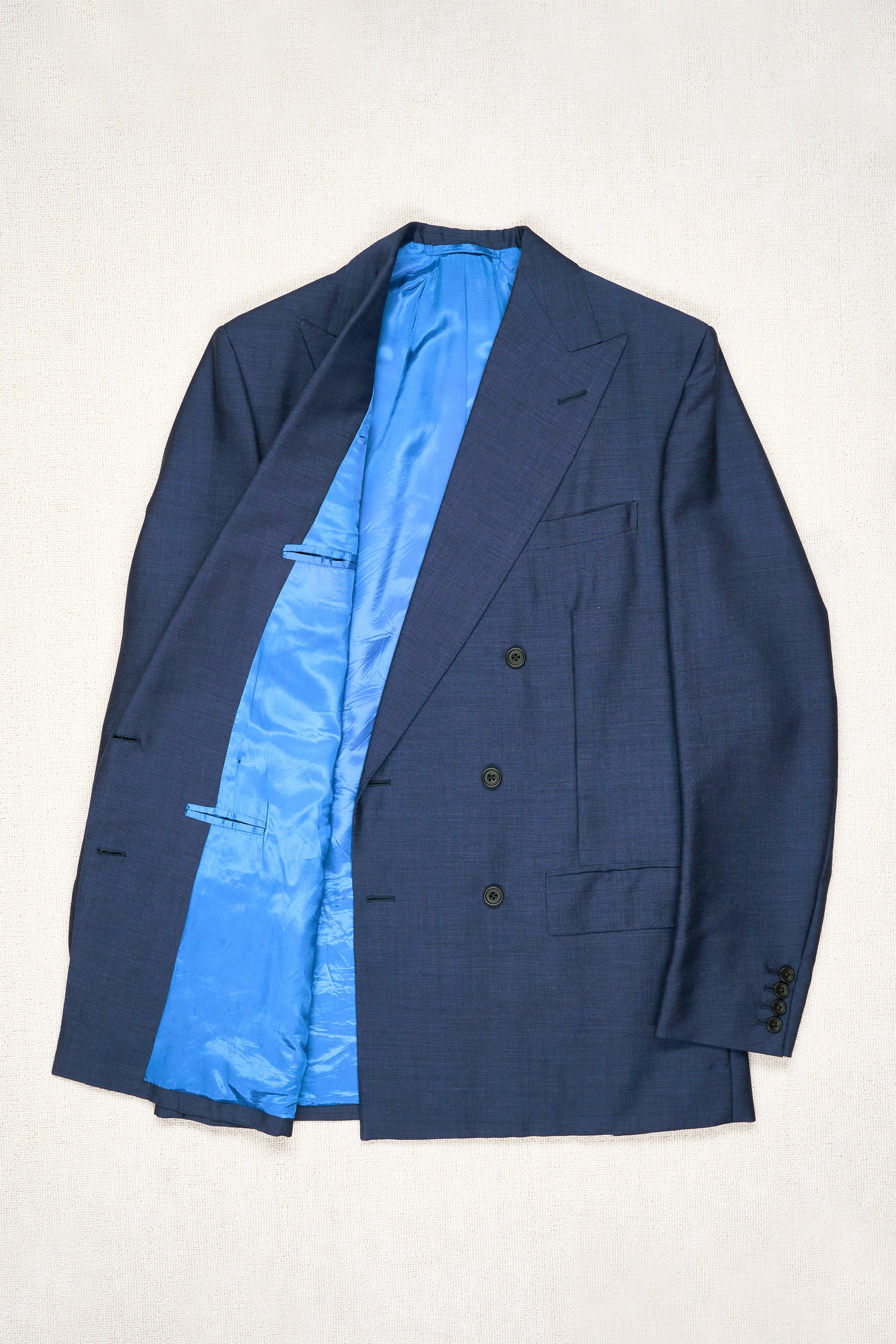 Anderson & Sheppard Blue Mohair Wool Double Breasted Suit