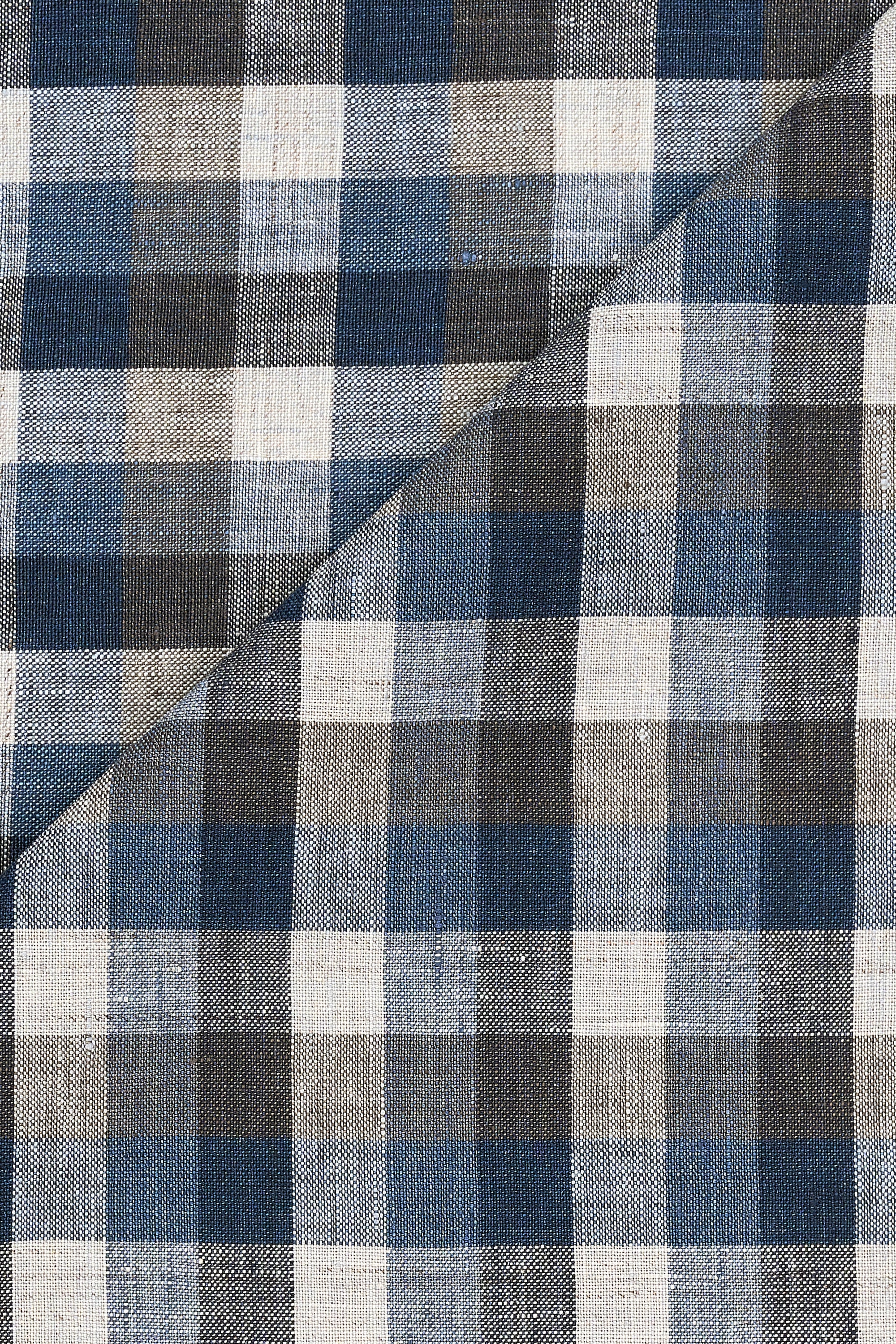 Lanificio Fratelli Ormezzano Blue/Black/White Check Linen Cloth - 2.6m