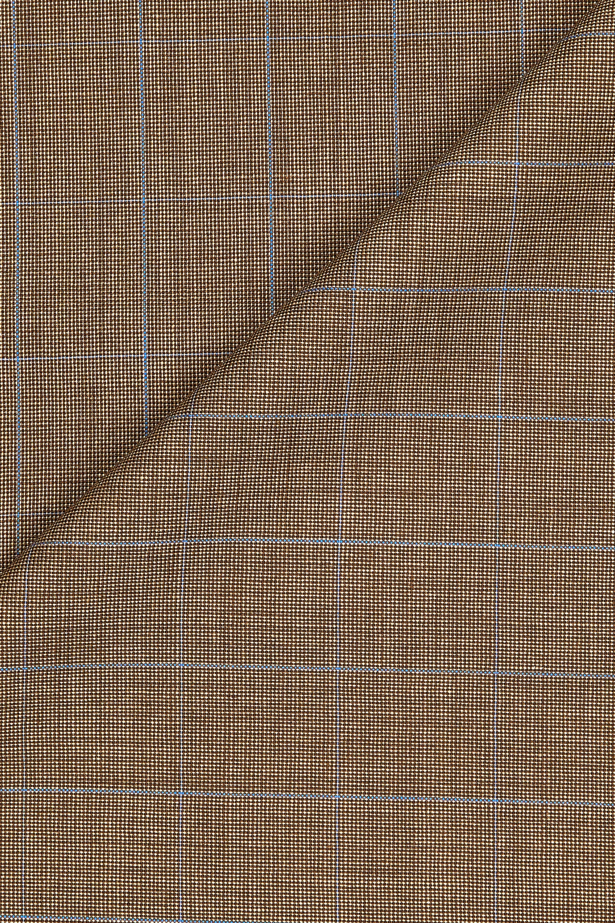 Brown with Blue Windowpane Wool Cloth - 2.5m