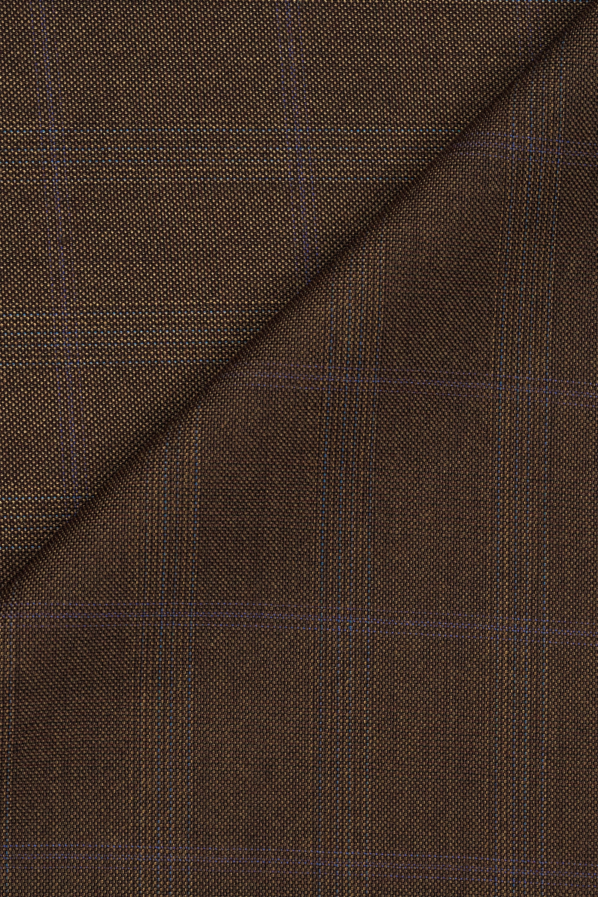 Brown with Blue/Purple Check Super 100's Wool Cloth - 2.9m + 1m