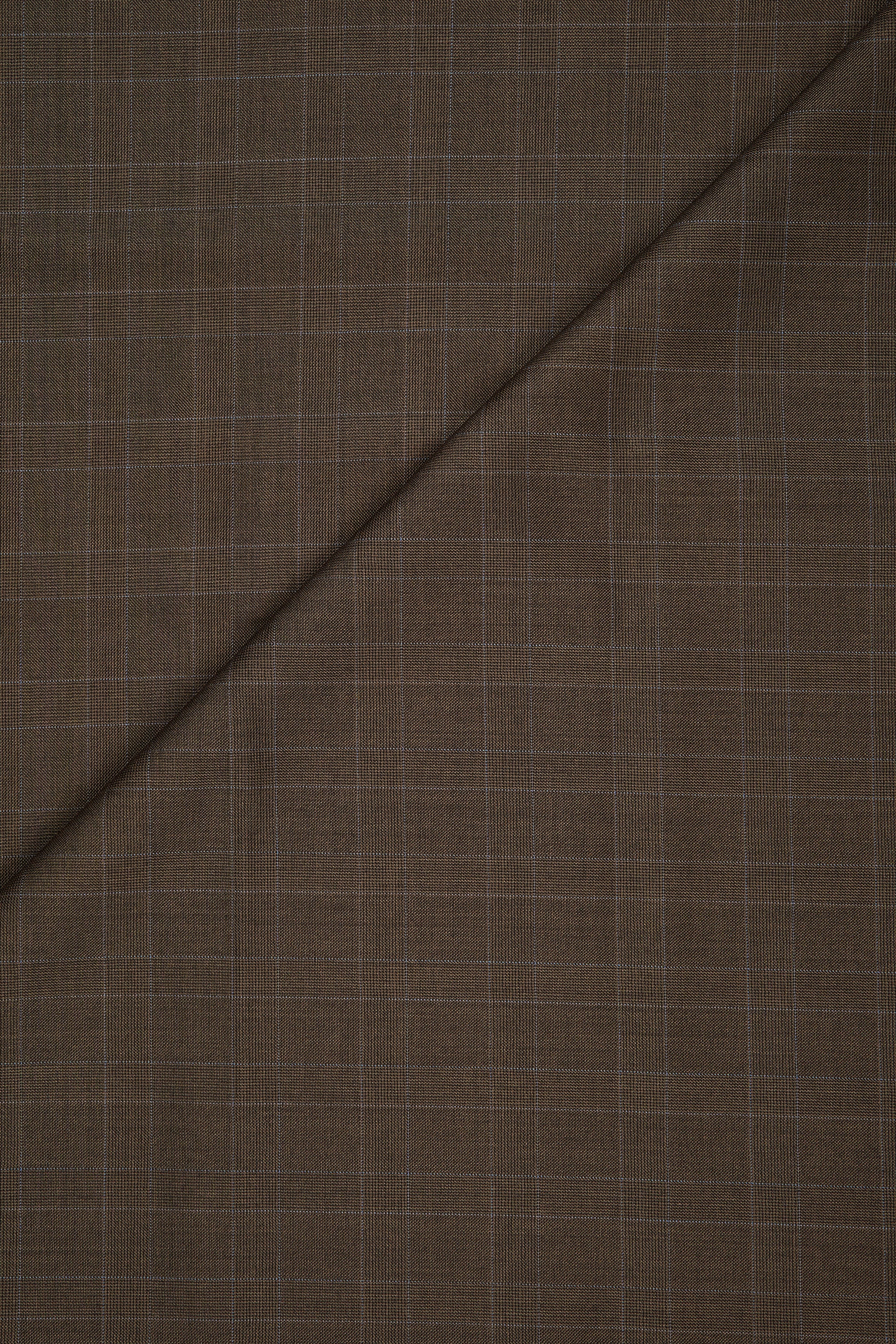 Brown with Blue Super 100's Wool Check Cloth - 2.9m