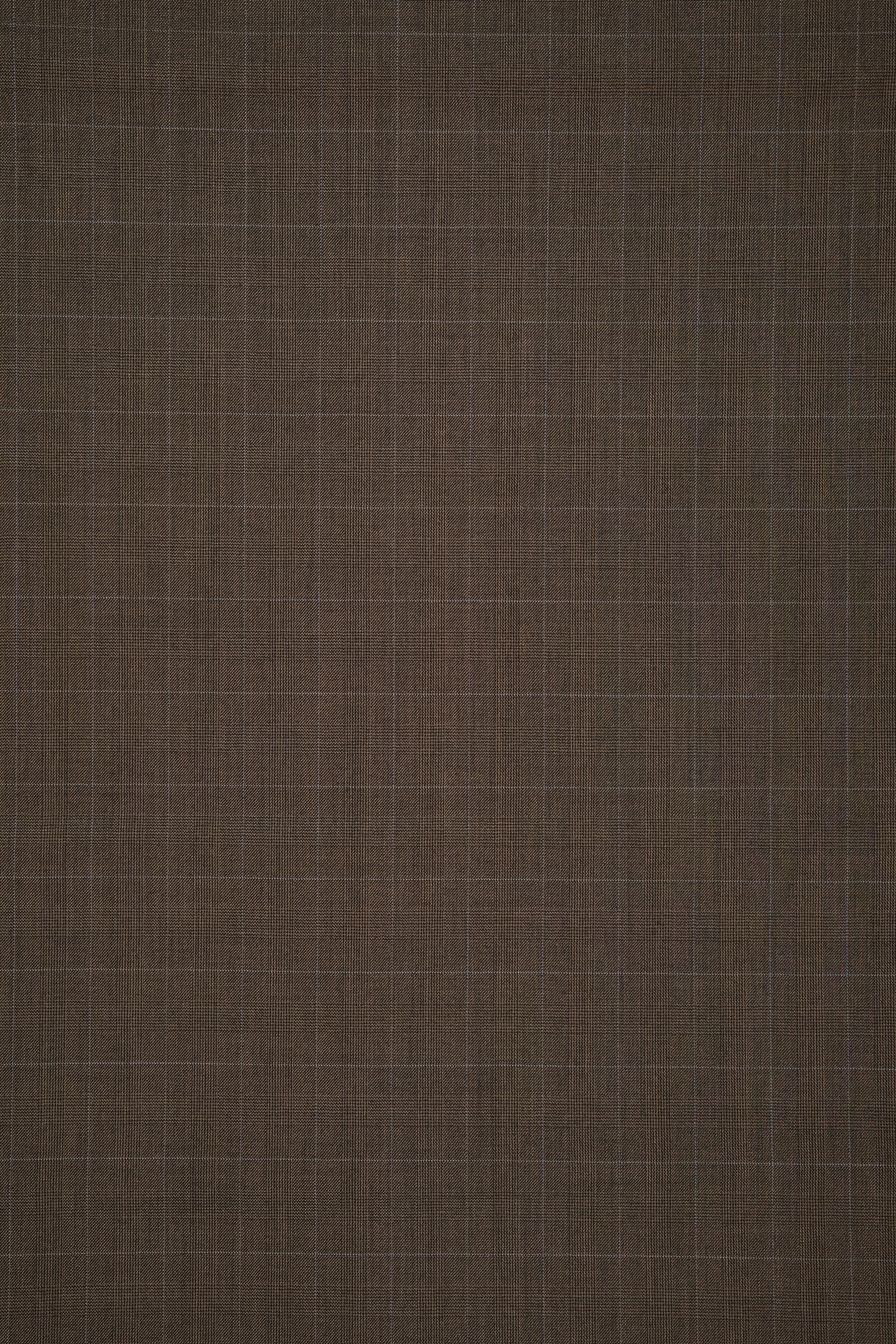 Brown with Blue Check Super 100's Wool Cloth - 2.8m