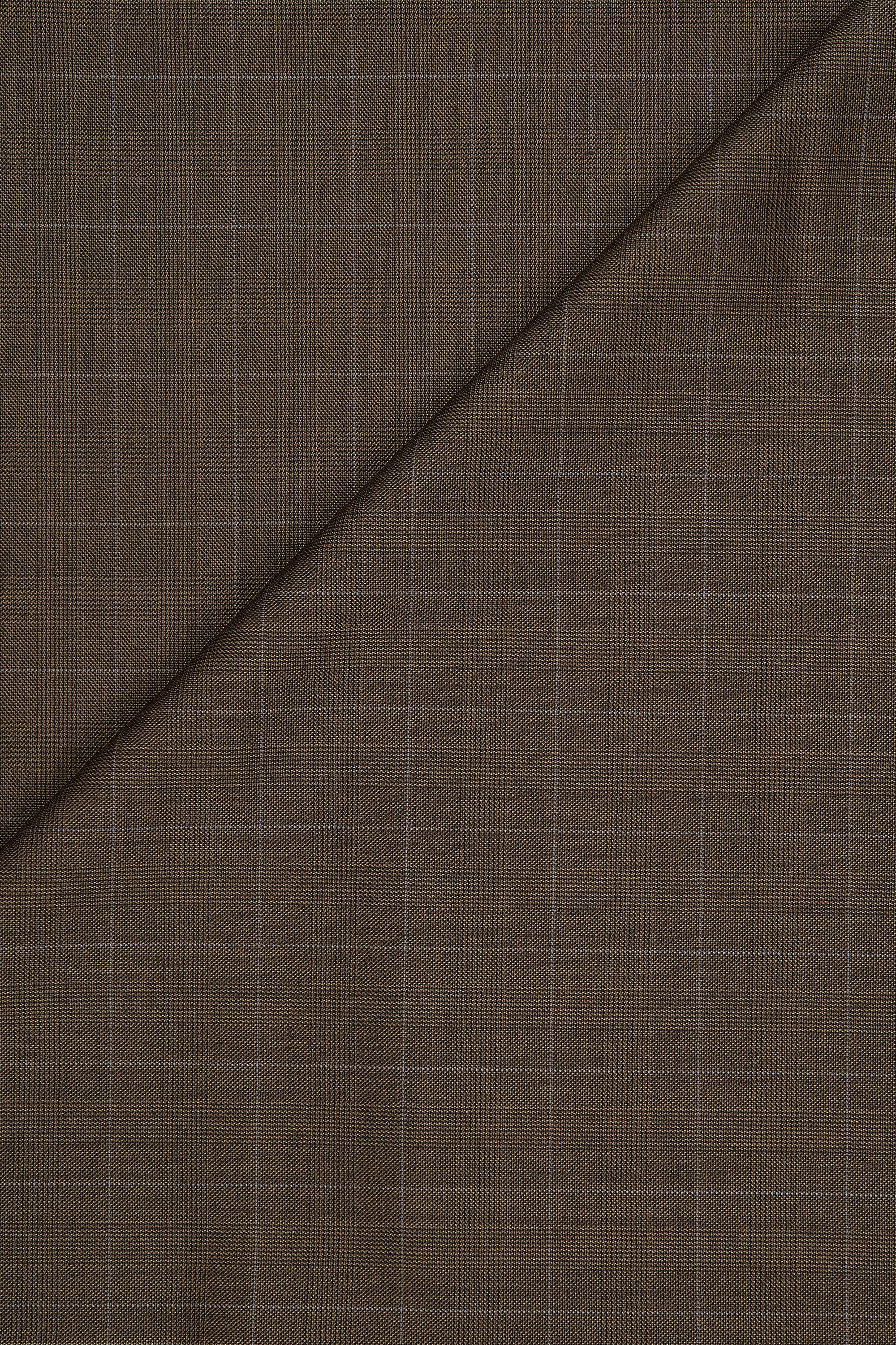 Brown with Blue Check Super 100's Wool Cloth - 2.8m