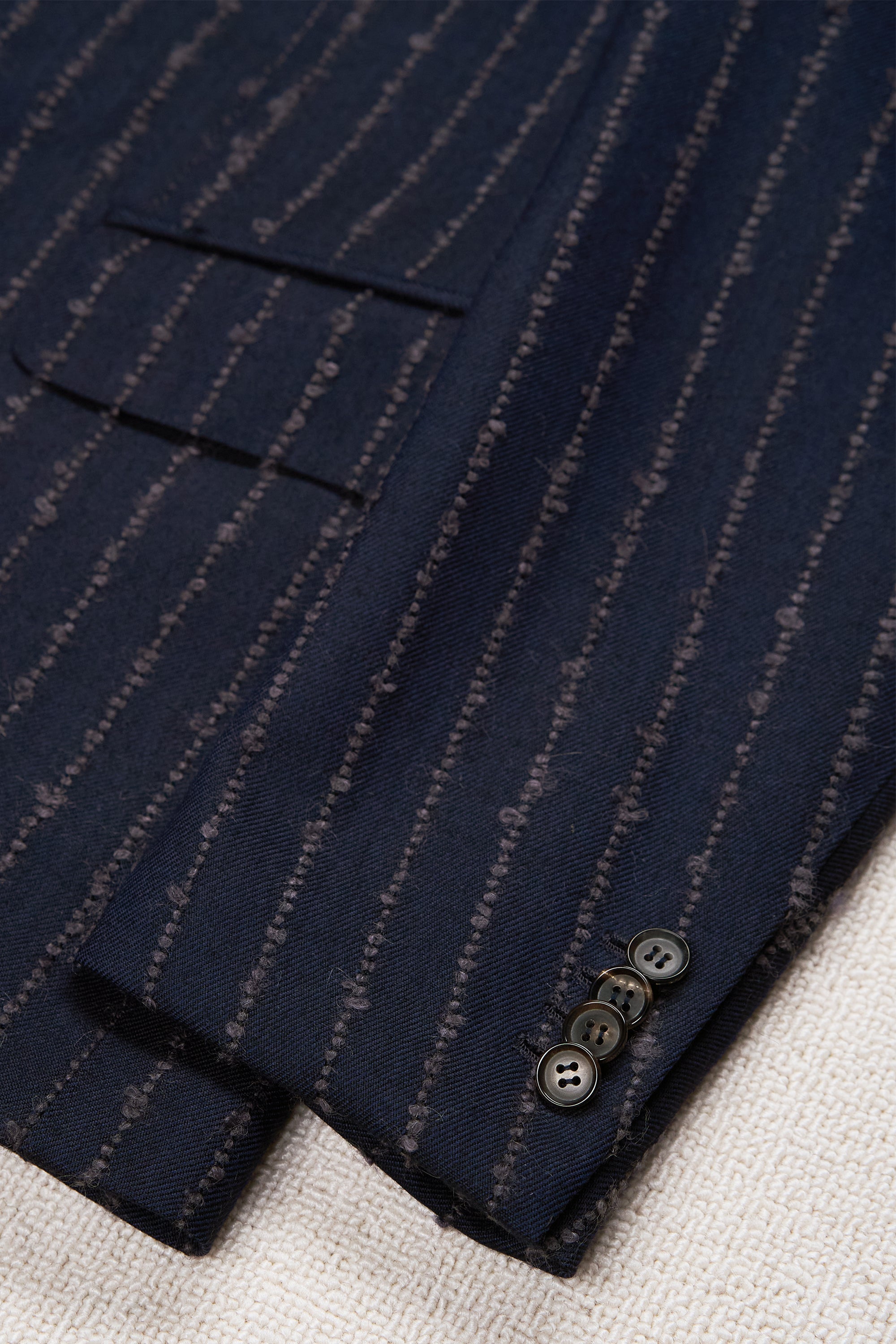 Ring Jacket Meister Navy Twill with Purple Stripe Wool Suit