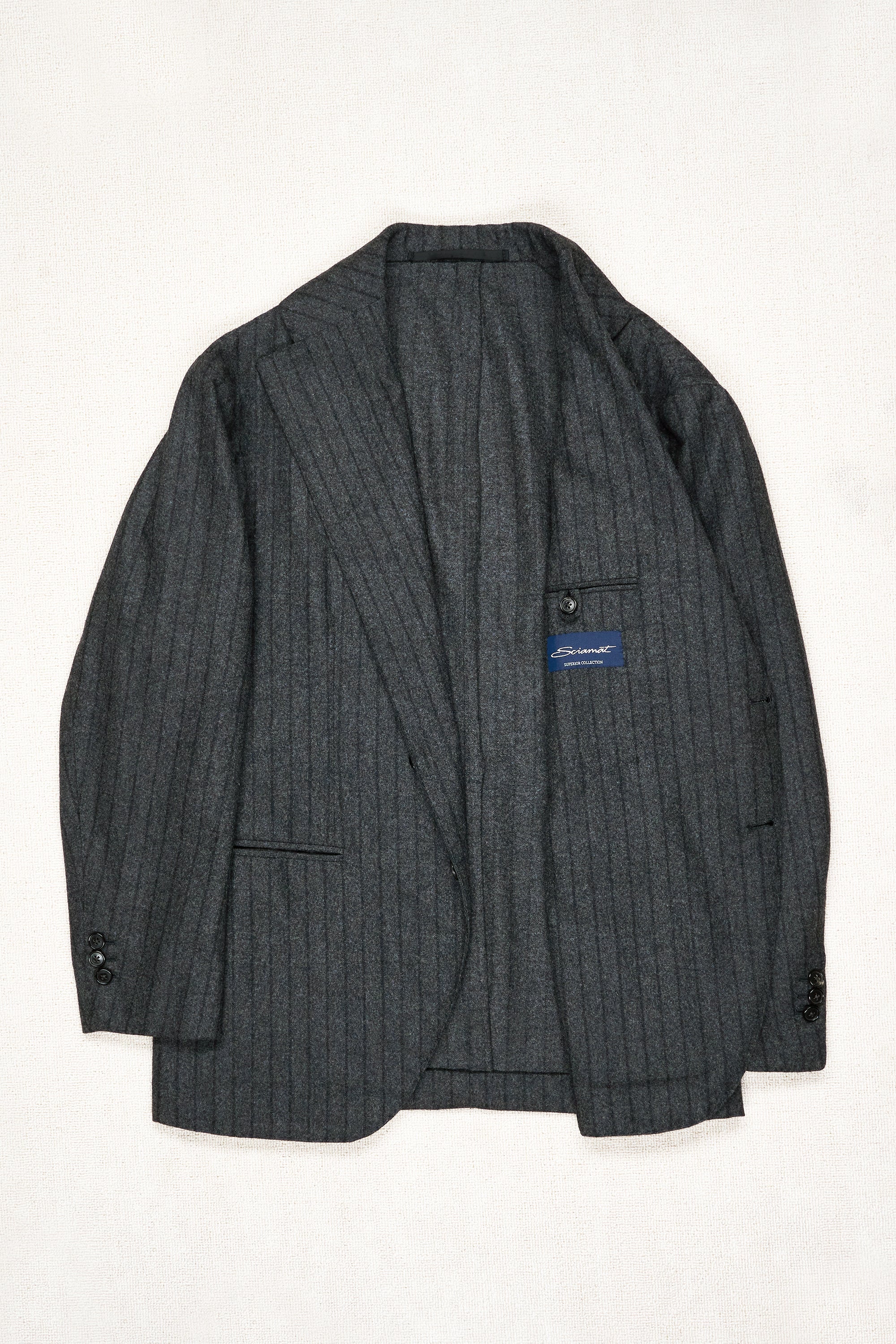 Sciamat Grey Flannel Wool Chalkstripe Jacket with Ambrosi Trousers