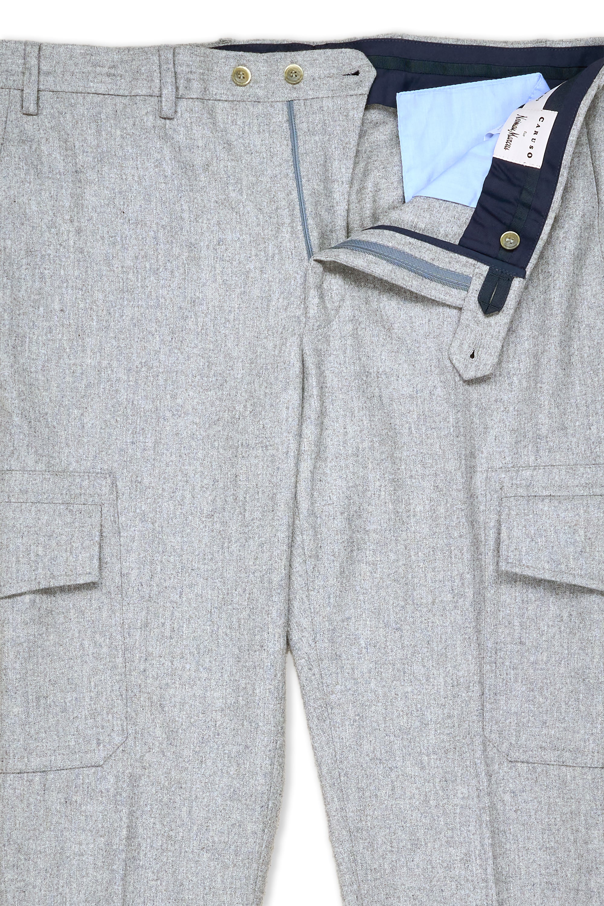 Caruso Light Grey Wool Flannel Trousers